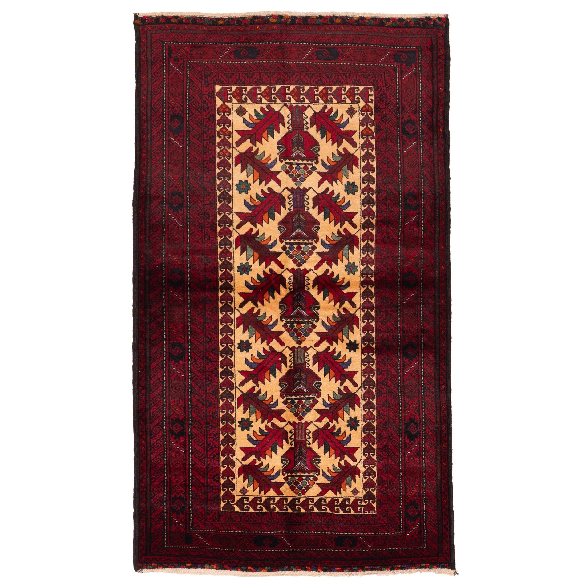 Ecarpetgallery Hand Knotted Teimani Cream Red Wool Rug 40 X 71