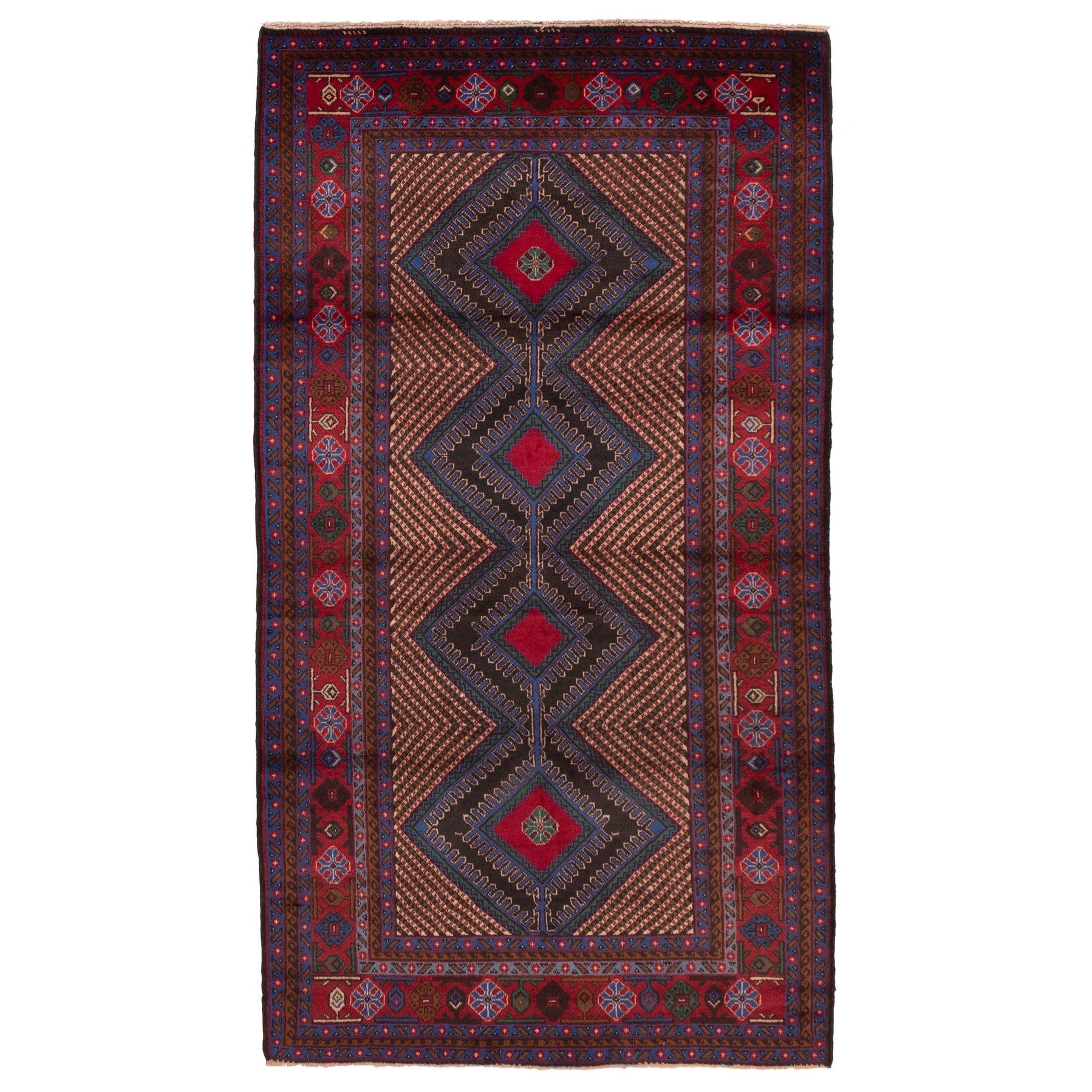 Ecarpetgallery Hand Knotted Teimani Cream Red Wool Rug 37 X 66