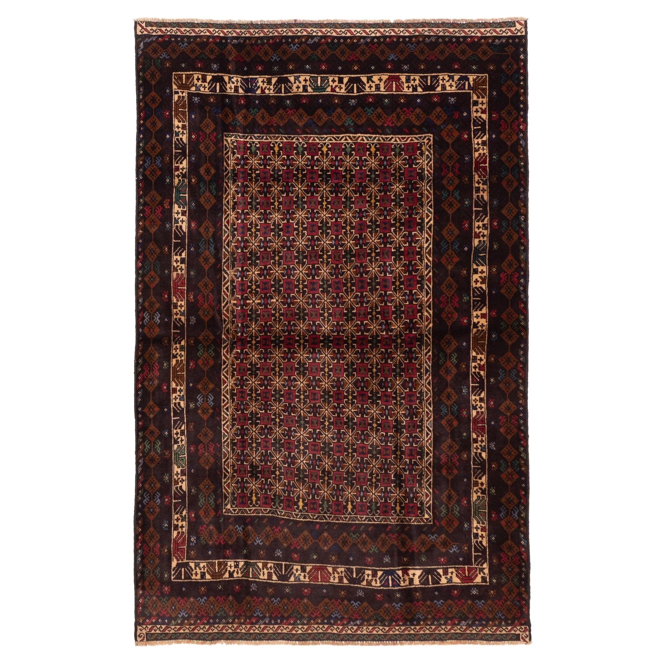 Ecarpetgallery Hand Knotted Teimani Cream Red Wool Rug 43 X 63