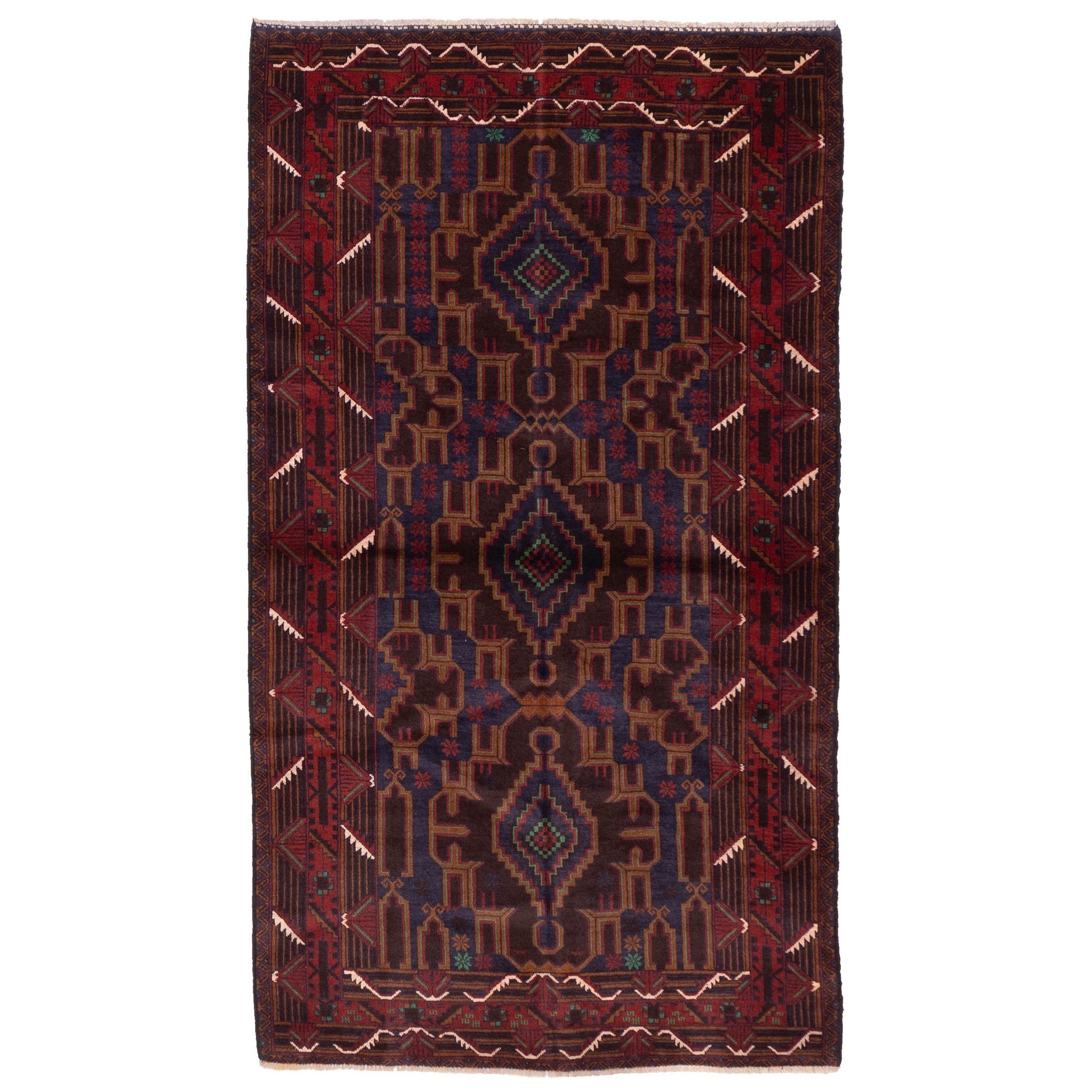 Ecarpetgallery Hand Knotted Teimani Dark Brown Navy Wool Rug 38 X 67