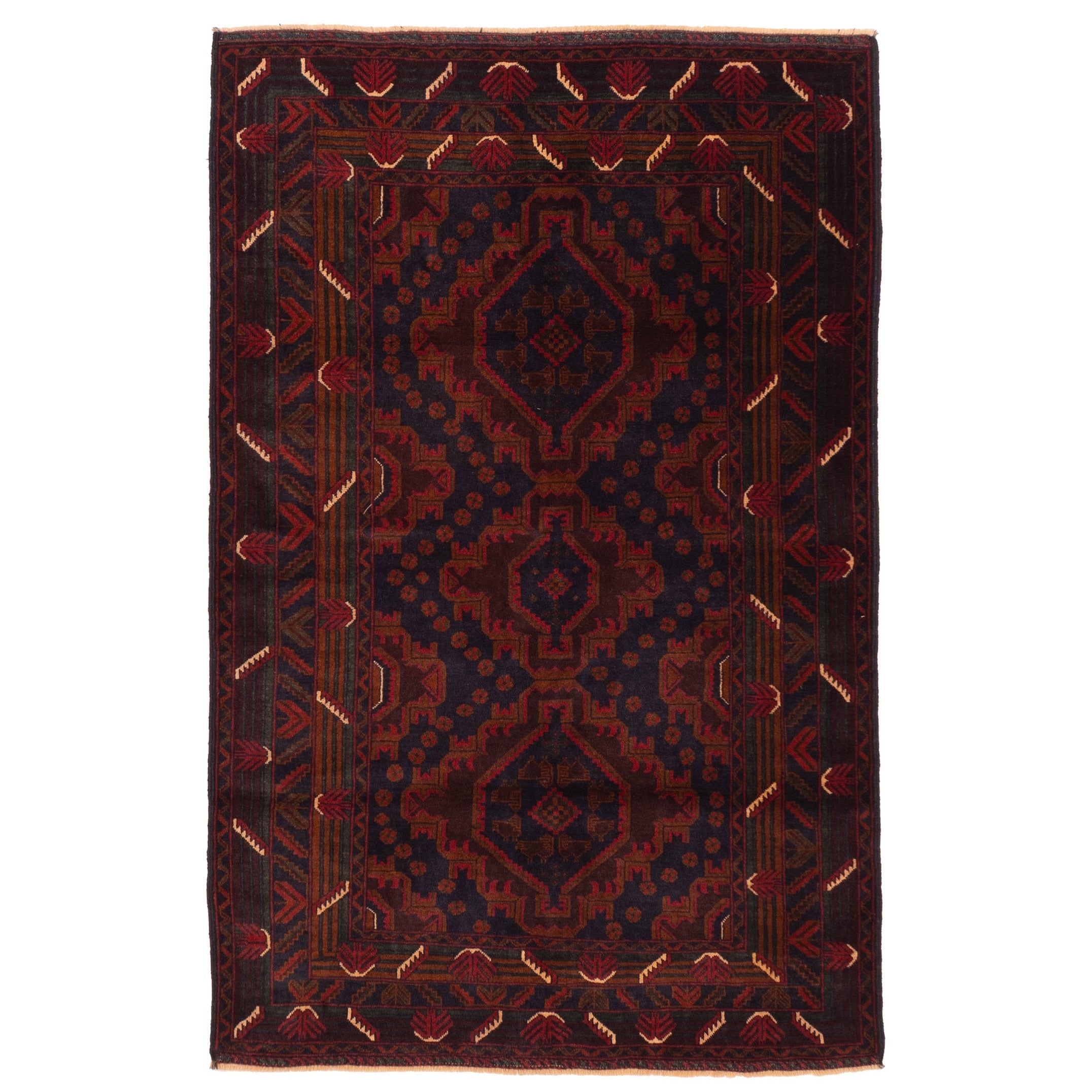 Ecarpetgallery Hand Knotted Teimani Dark Navy Dark Red Wool Rug 310 X 65