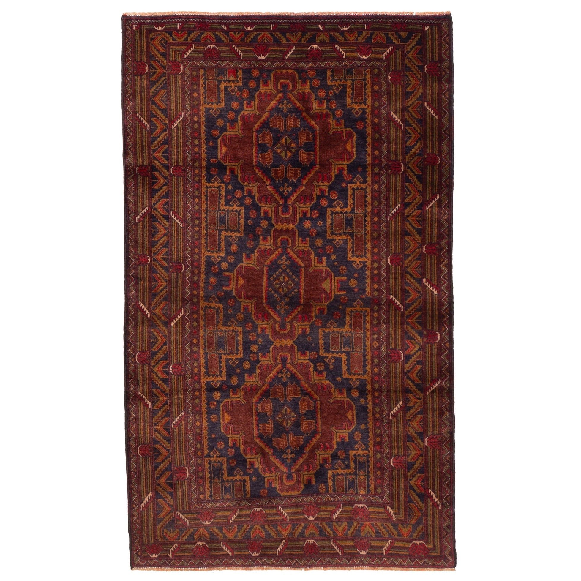 Ecarpetgallery Hand Knotted Teimani Dark Navy Dark Red Wool Rug 38 X 63
