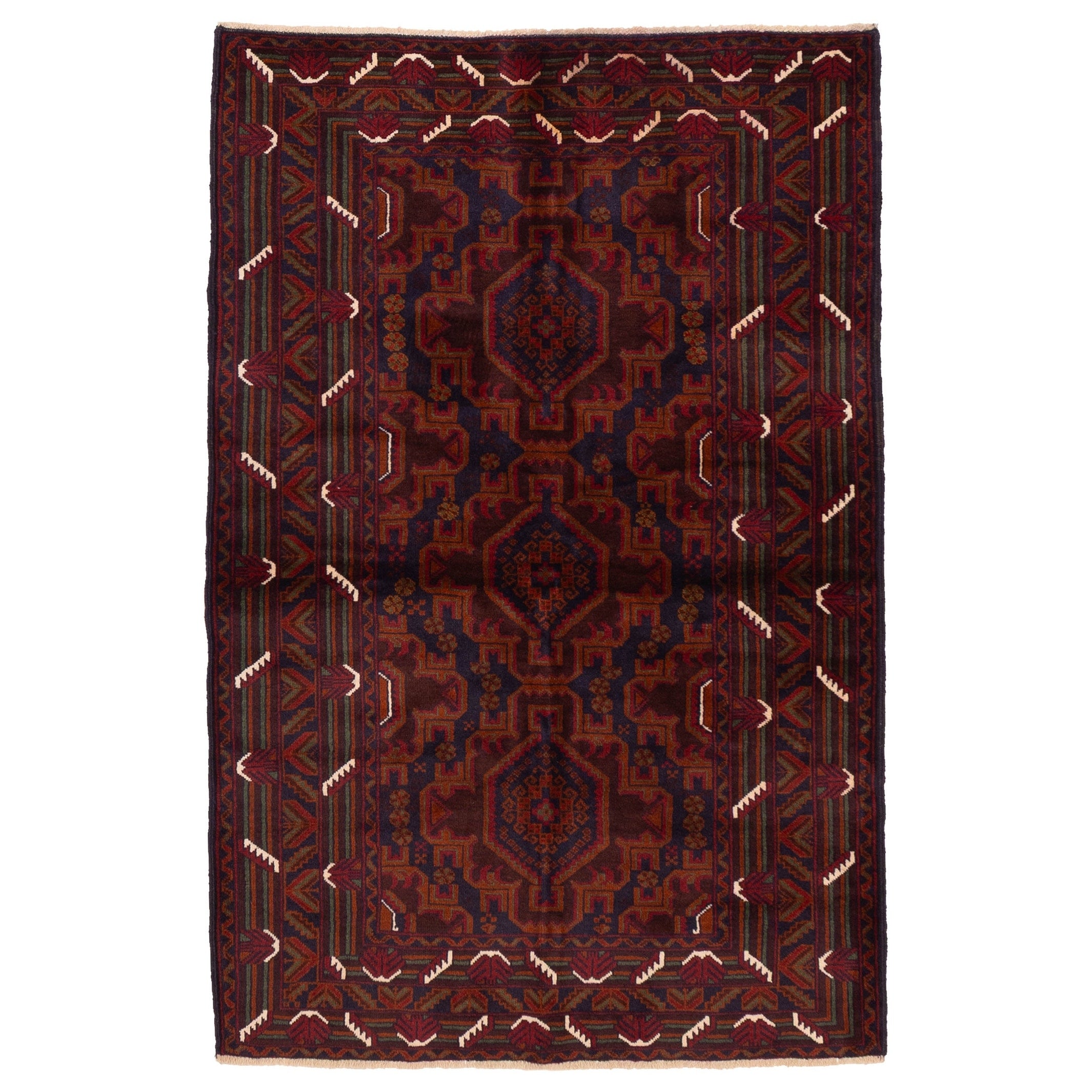 Ecarpetgallery Hand Knotted Teimani Dark Navy Dark Red Wool Rug 310 X 60