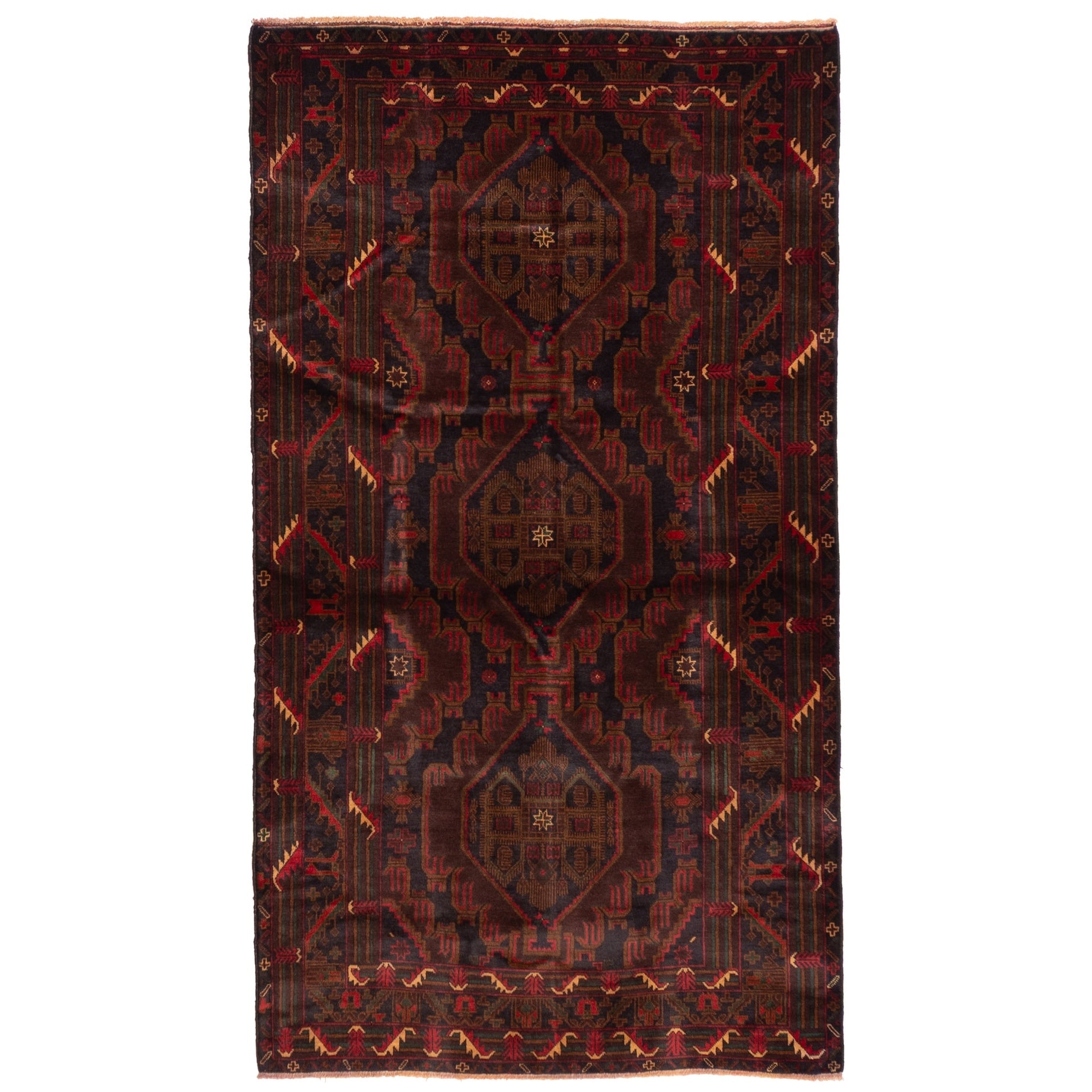 Ecarpetgallery Hand Knotted Teimani Dark Navy Dark Red Wool Rug 38 X 68