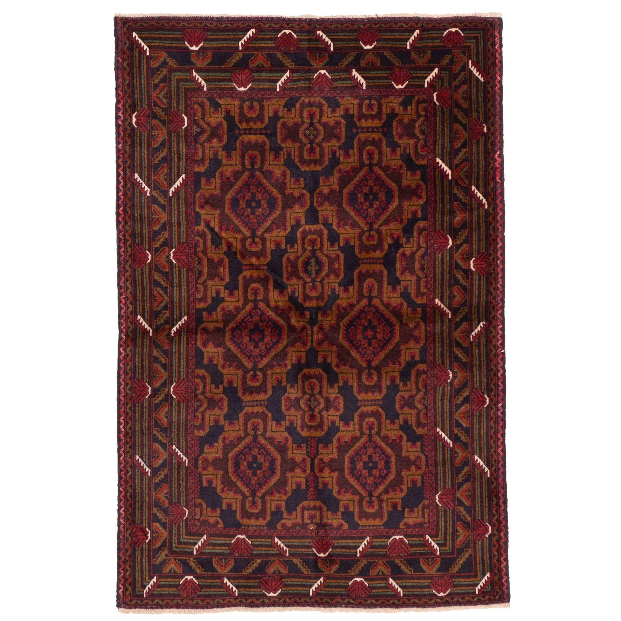 Ecarpetgallery Hand Knotted Teimani Dark Navy Dark Red Wool Rug 311 X 60