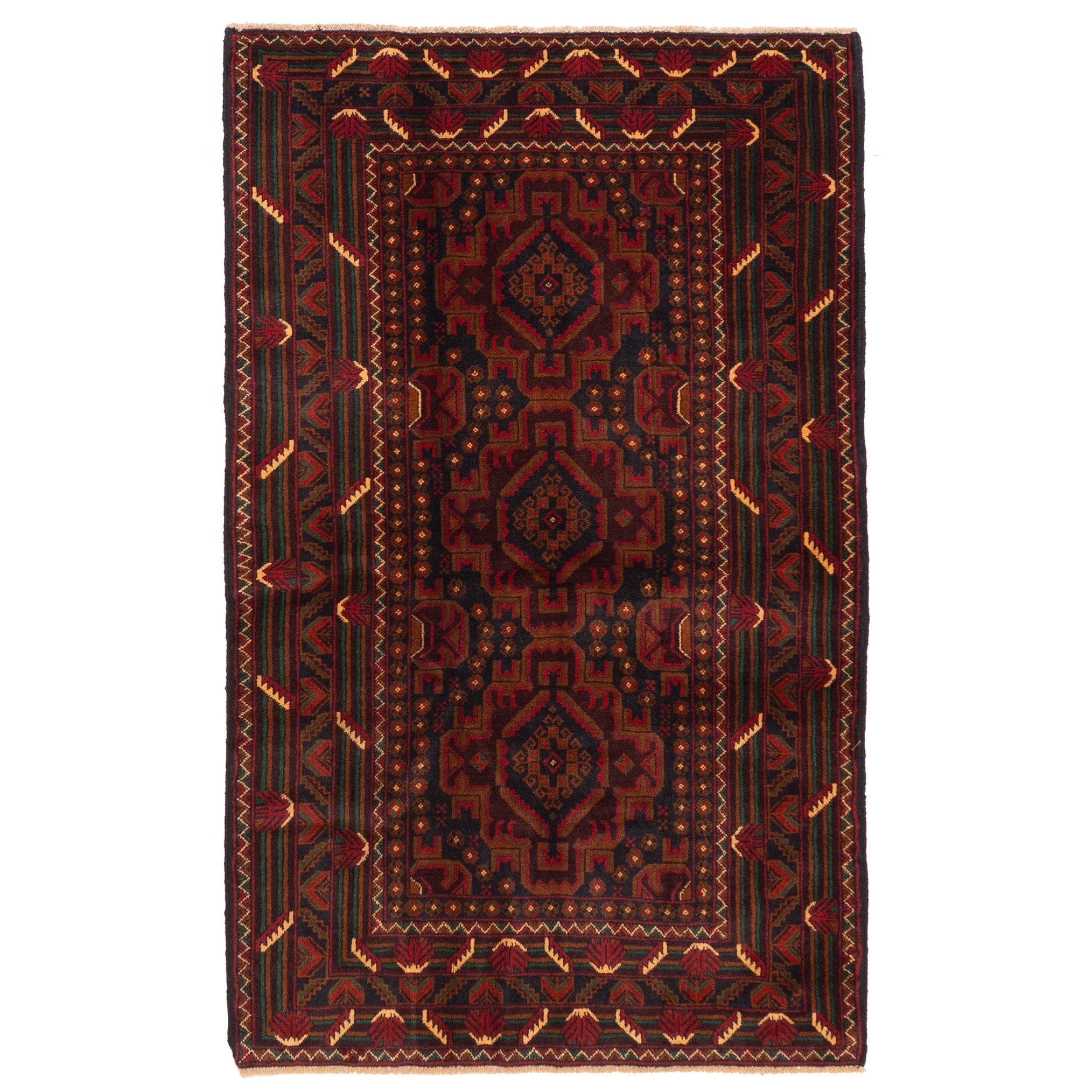 Ecarpetgallery Hand Knotted Teimani Dark Navy Dark Red Wool Rug 311 X 62