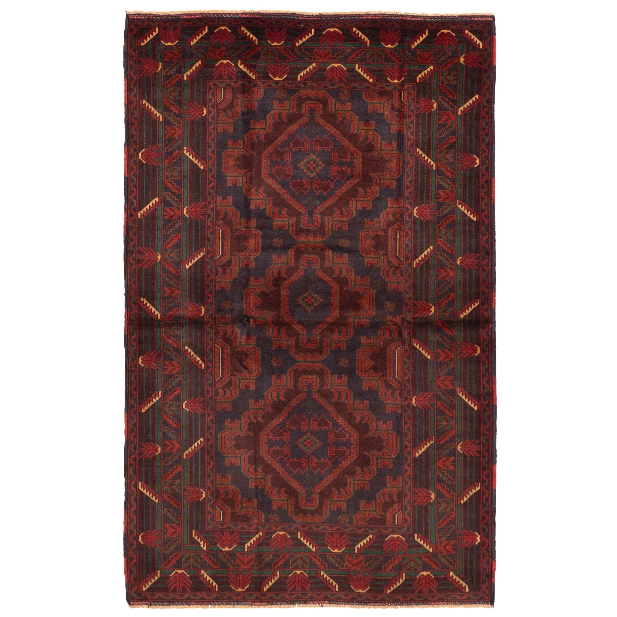 Ecarpetgallery Hand Knotted Teimani Dark Navy Dark Red Wool Rug 42 X 65