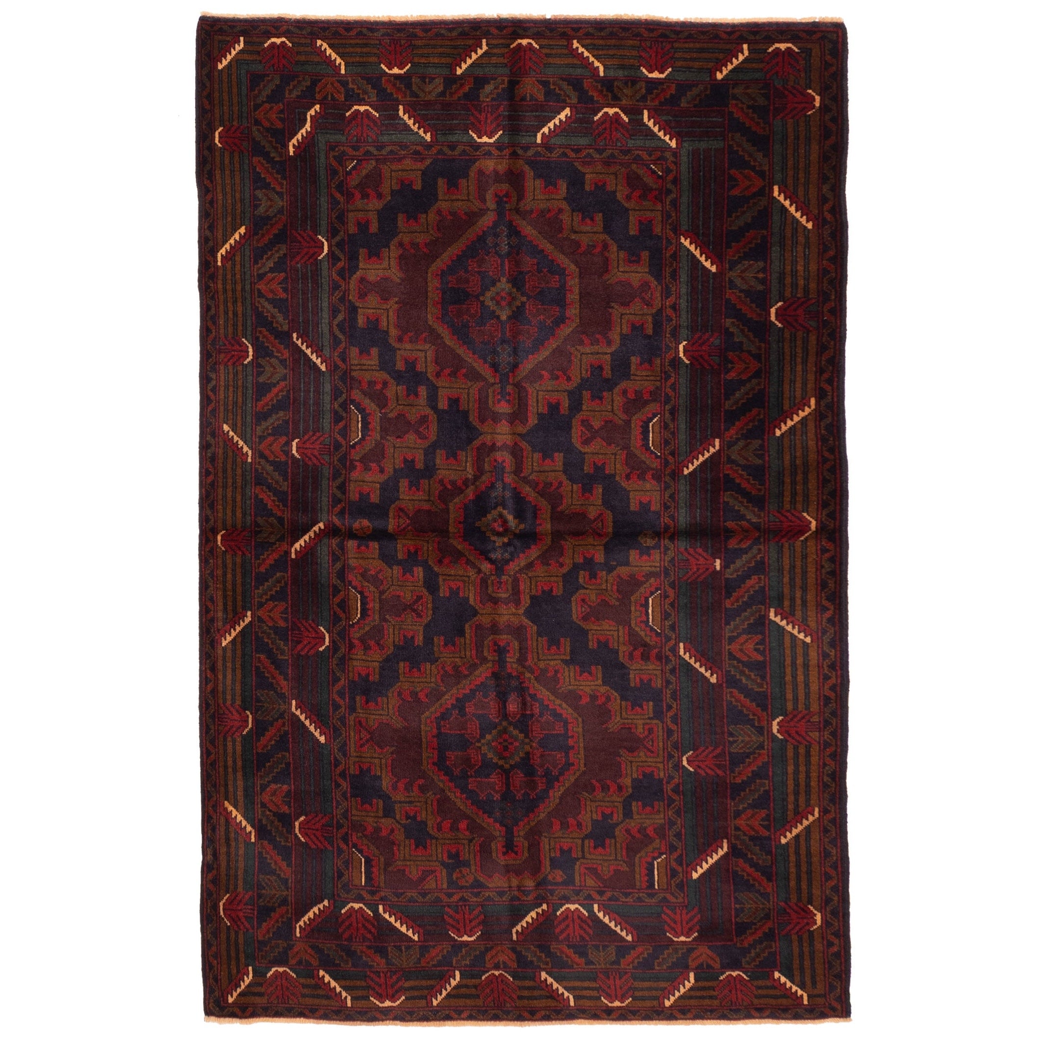 Ecarpetgallery Hand Knotted Teimani Dark Navy Dark Red Wool Rug 39 X 63
