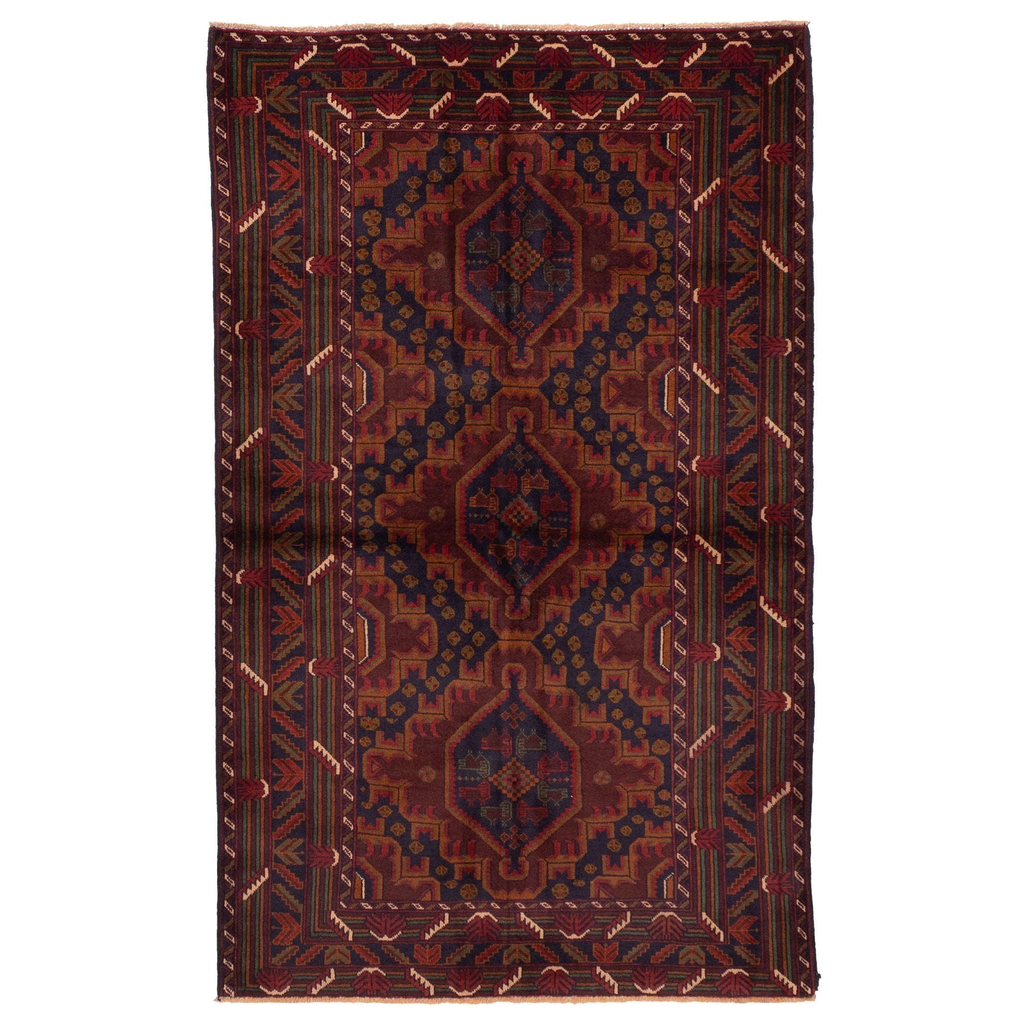 Ecarpetgallery Hand Knotted Teimani Dark Navy Dark Red Wool Rug 311 X 64