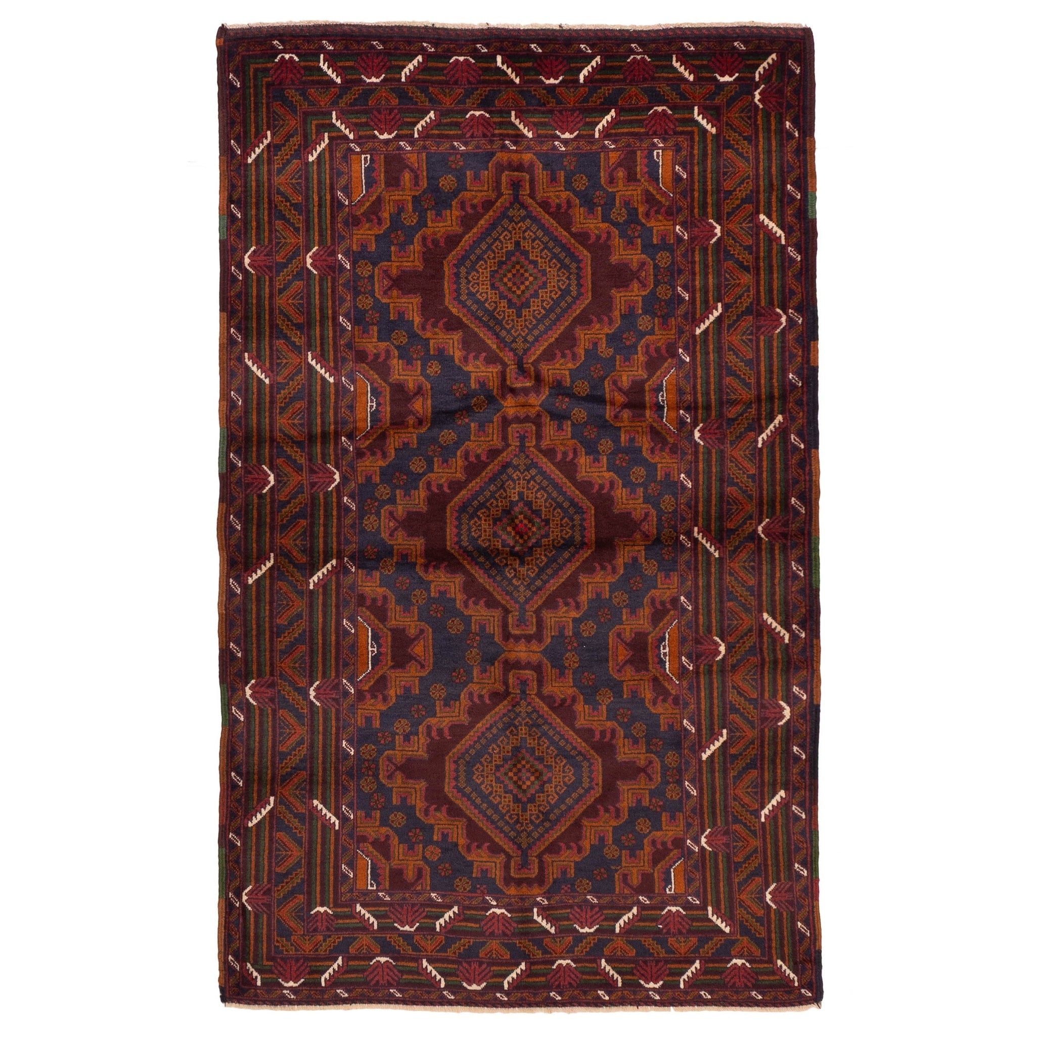 Ecarpetgallery Hand Knotted Teimani Dark Navy Dark Red Wool Rug 310 X 67