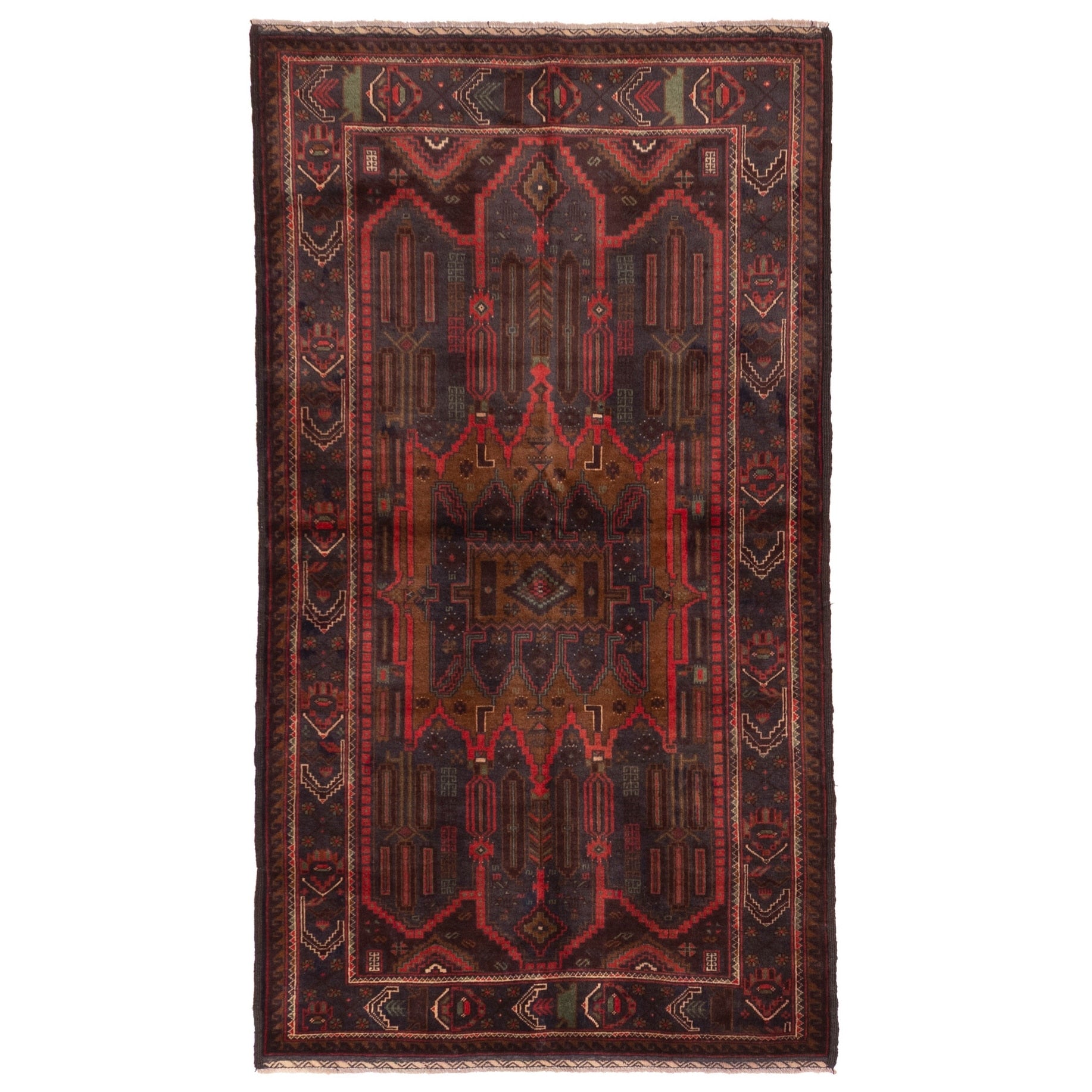 Ecarpetgallery Hand Knotted Teimani Dark Navy Light Red Wool Rug 38 X 67