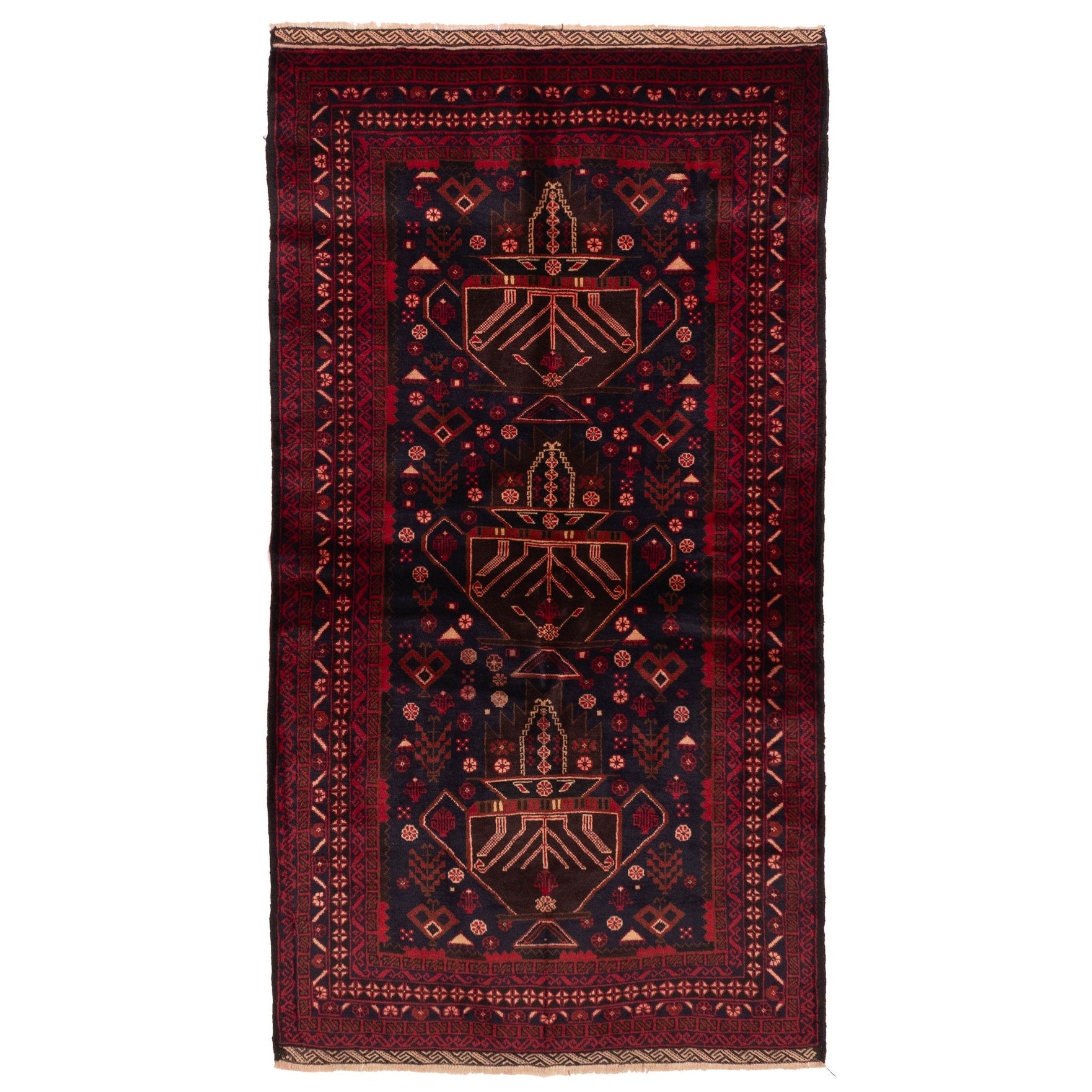 Ecarpetgallery Hand Knotted Teimani Dark Navy Red Wool Rug 37 X 66