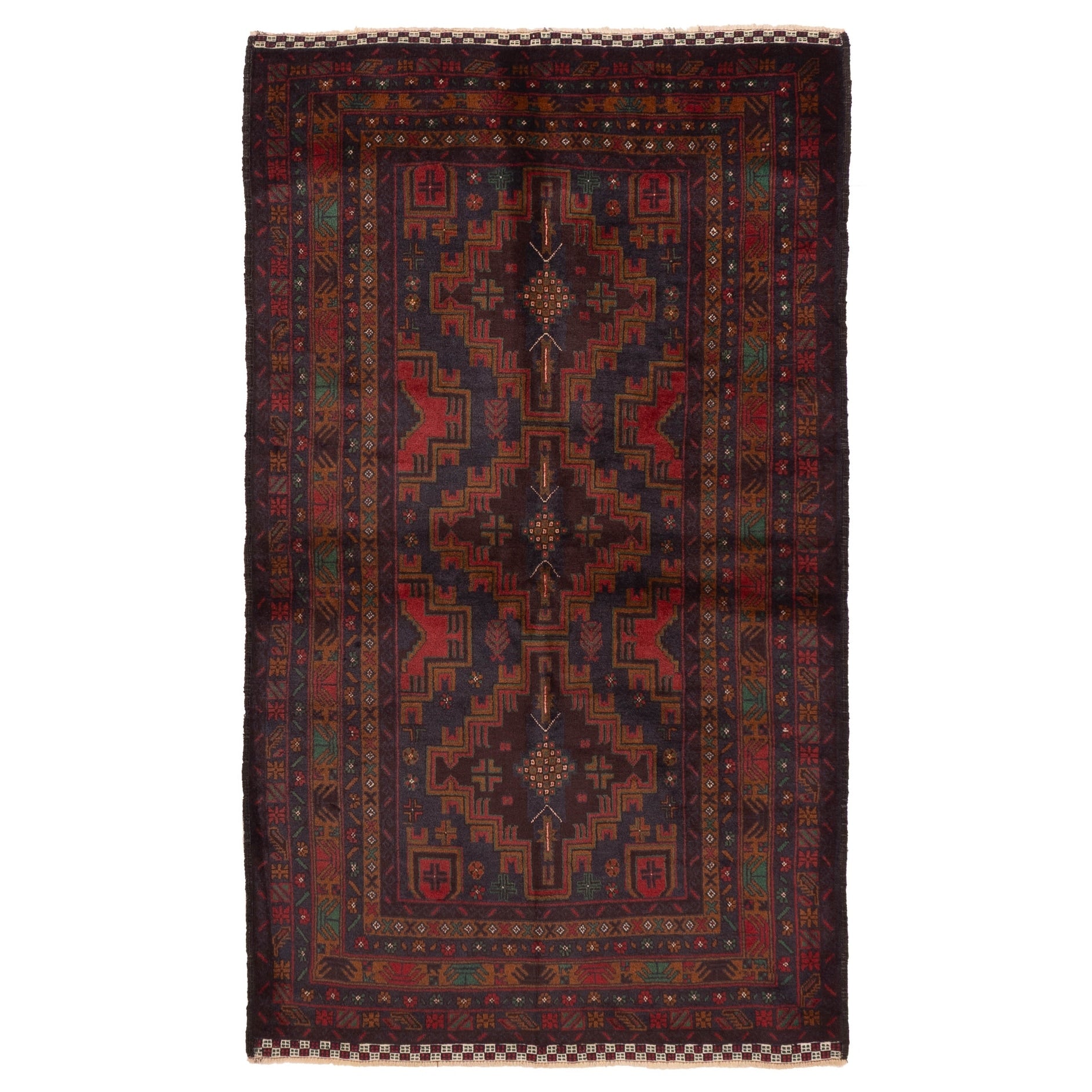 Ecarpetgallery Hand Knotted Teimani Dark Navy Red Wool Rug 310 X 68