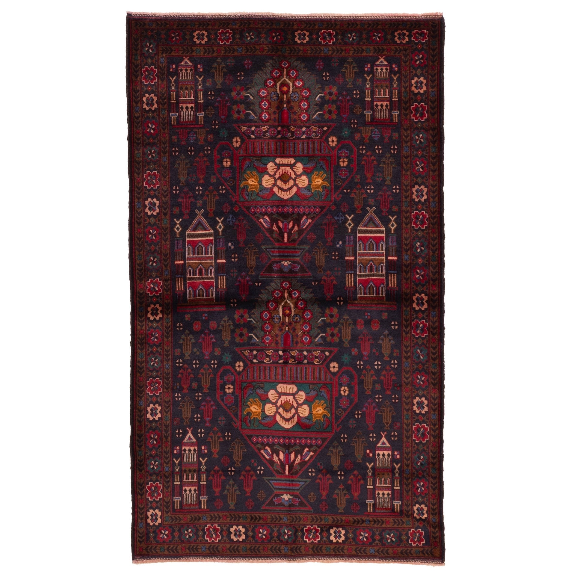 Ecarpetgallery Hand Knotted Teimani Dark Navy Red Wool Rug 310 X 68