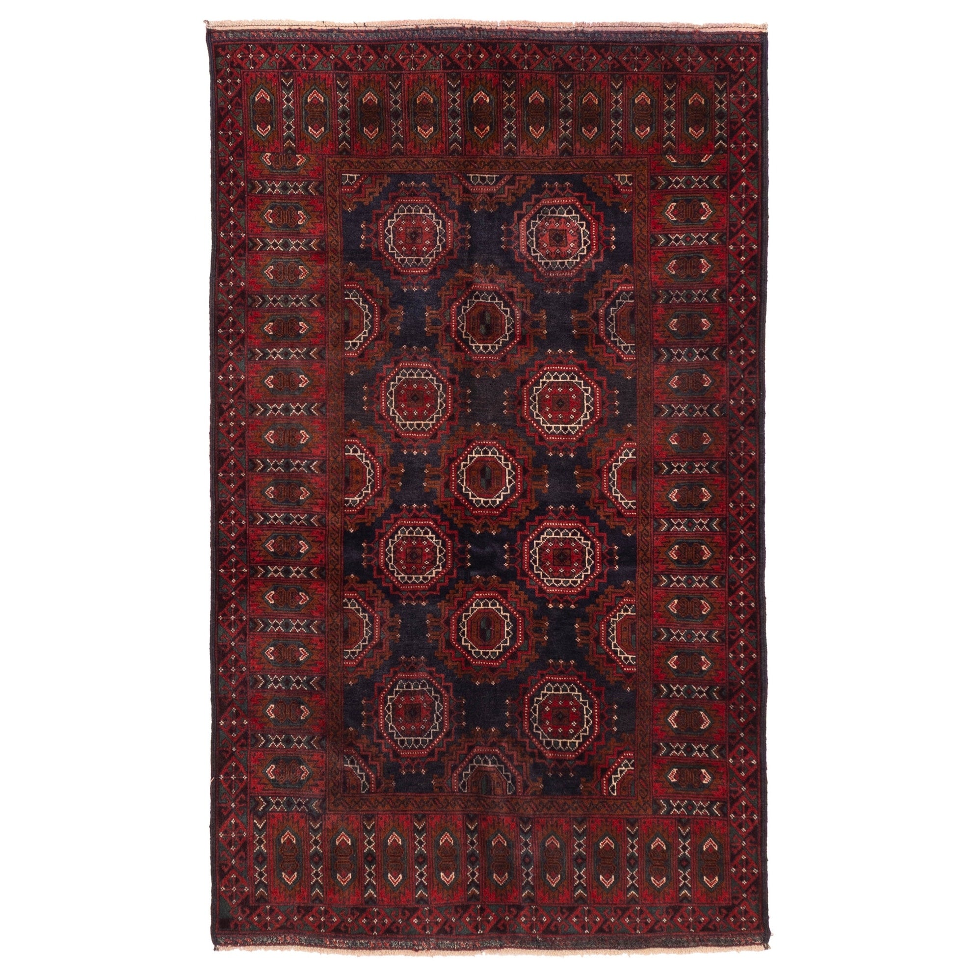 Ecarpetgallery Hand Knotted Teimani Dark Navy Red Wool Rug 40 X 69