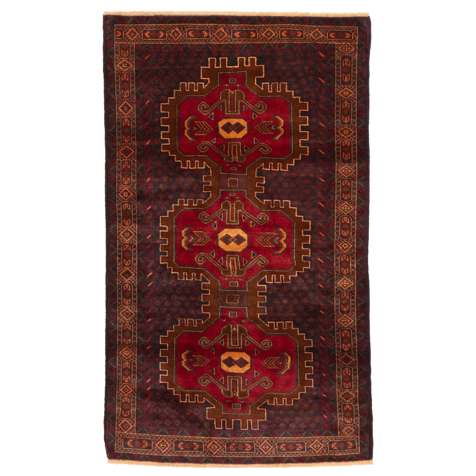 Ecarpetgallery Hand Knotted Teimani Dark Navy Red Wool Rug 37 X 63