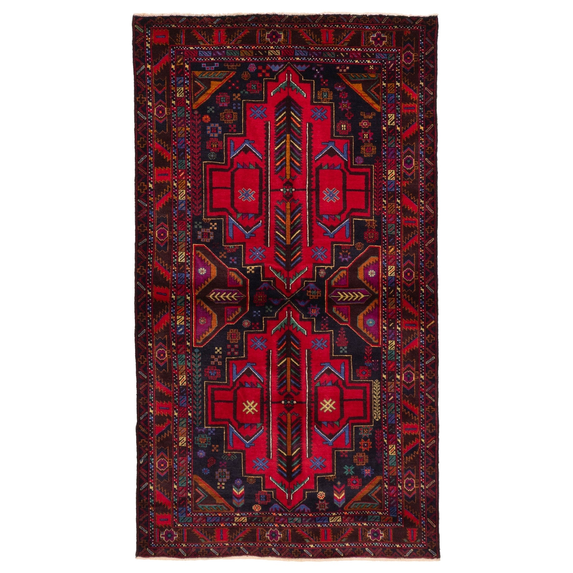 Ecarpetgallery Hand Knotted Teimani Dark Navy Red Wool Rug 38 X 611