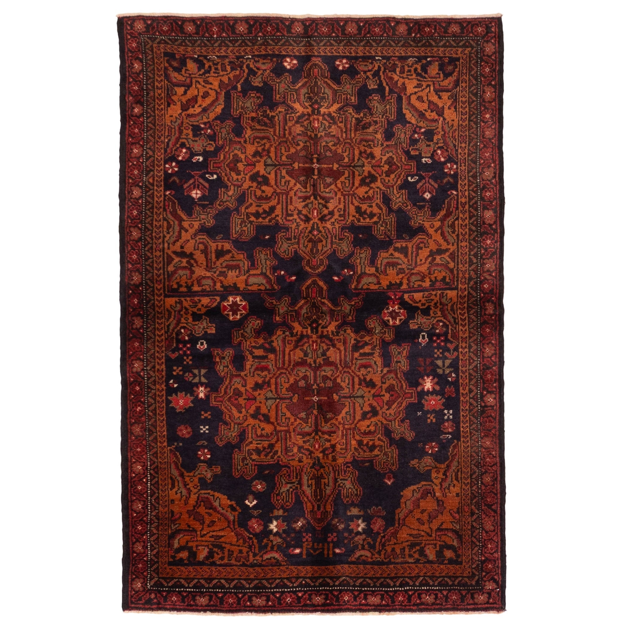 Ecarpetgallery Hand Knotted Teimani Dark Navy Rust Wool Rug 36 X 56
