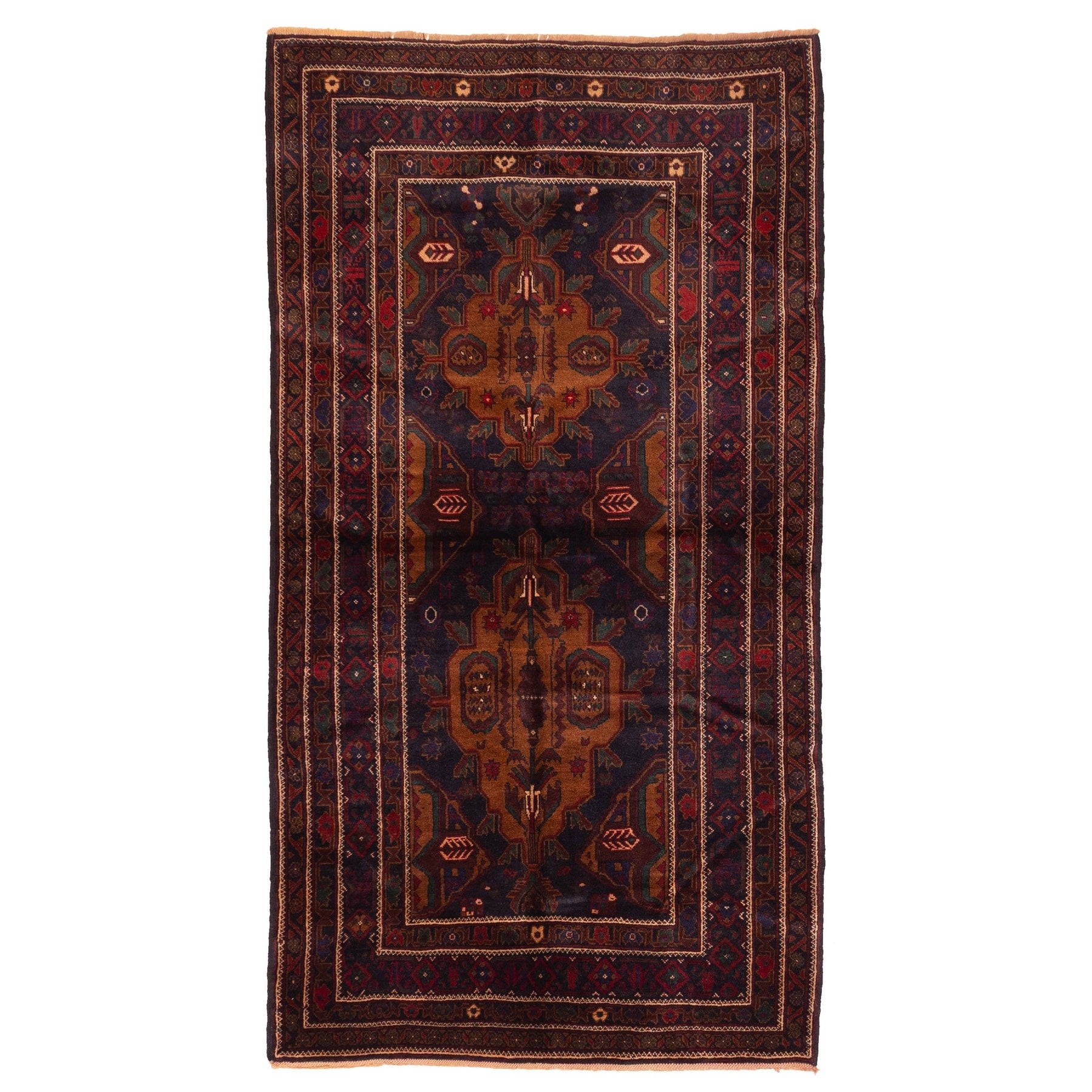 Ecarpetgallery Hand Knotted Teimani Dark Navy Rust Wool Rug 37 X 68