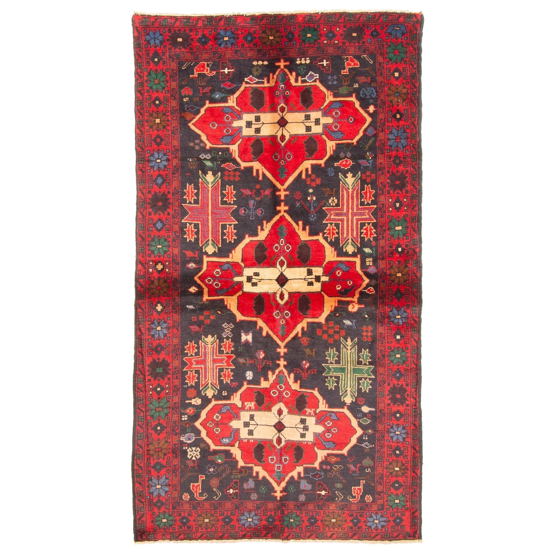 Ecarpetgallery Hand Knotted Teimani Dark Navy Rust Wool Rug 33 X 61
