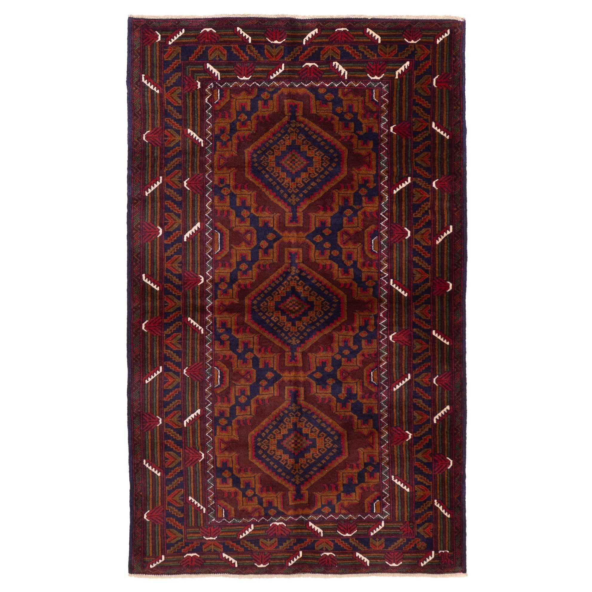 Ecarpetgallery Hand Knotted Teimani Dark Red Navy Wool Rug 310 X 65