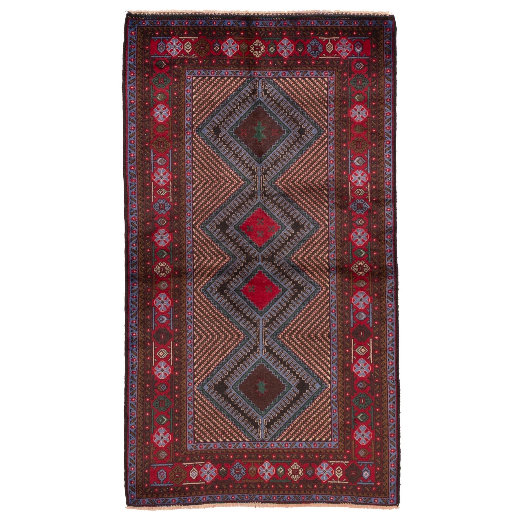 Ecarpetgallery Hand Knotted Teimani Light Blue Red Wool Rug 36 X 64