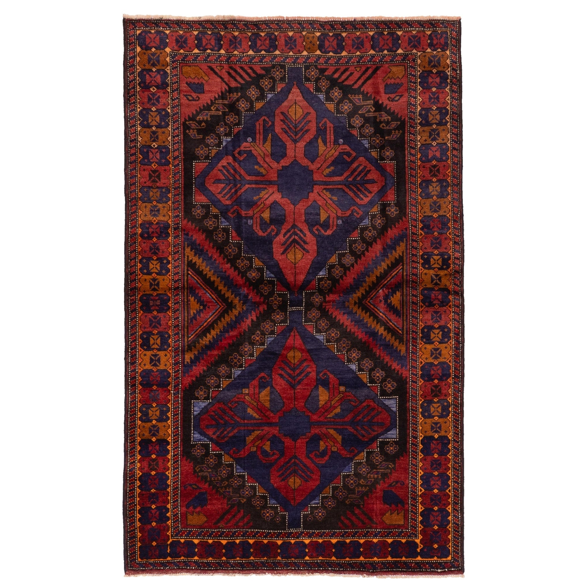 Ecarpetgallery Hand Knotted Teimani Navy Red Wool Rug 39 X 63