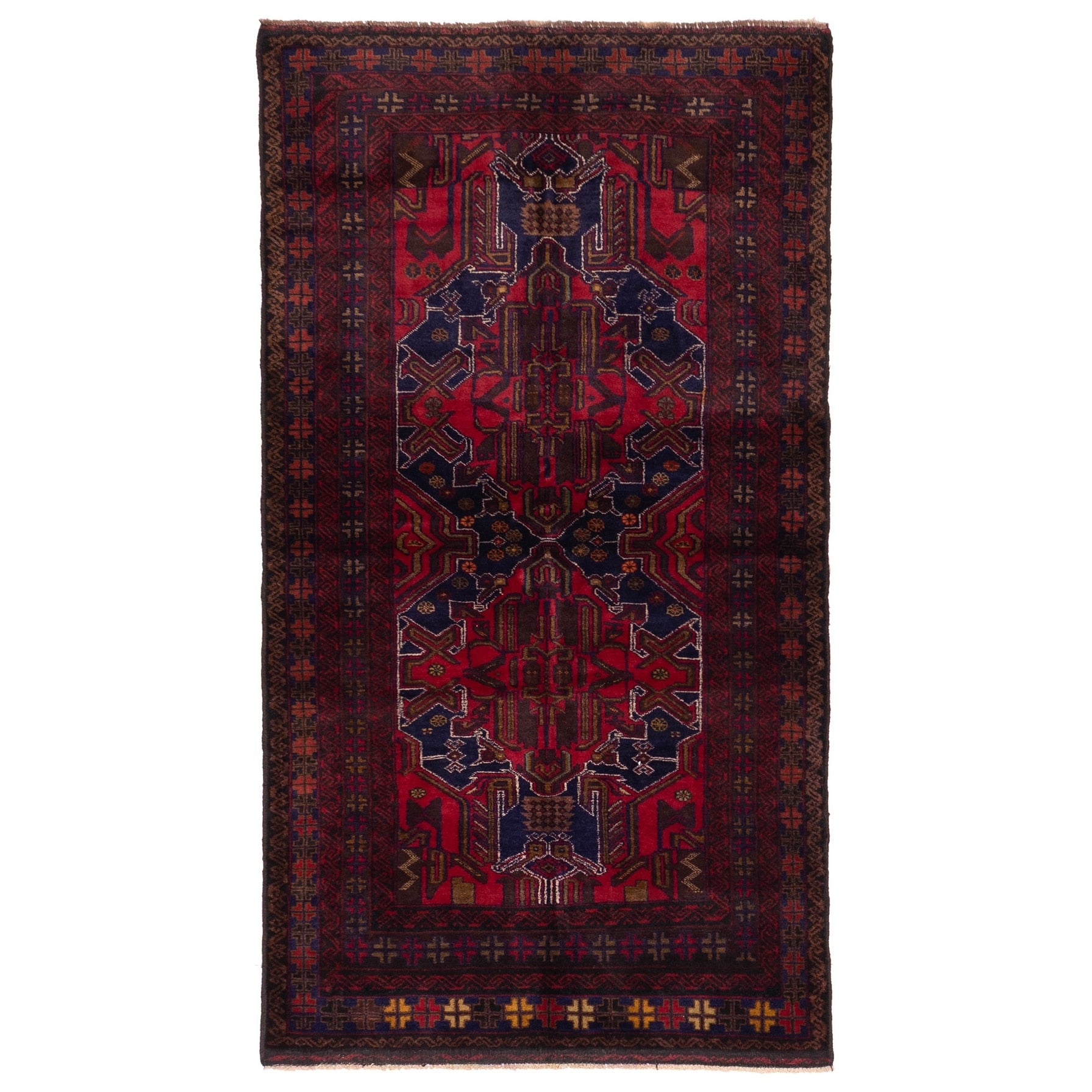 Ecarpetgallery Hand Knotted Teimani Navy Red Wool Rug 37 X 67
