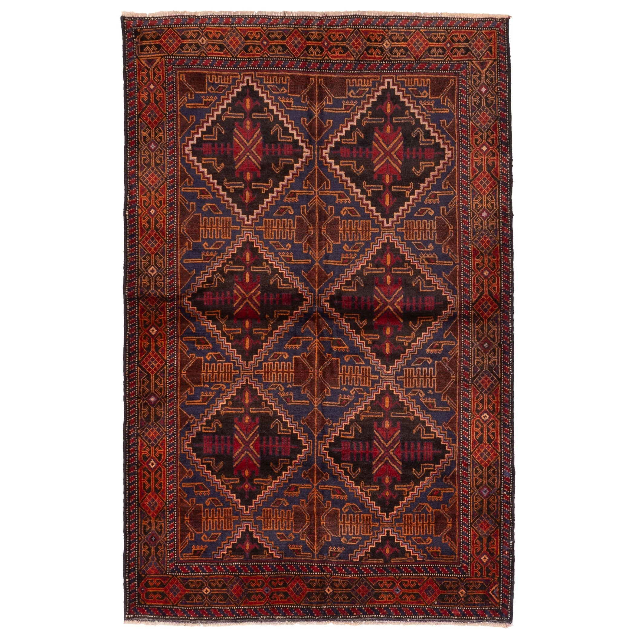 Ecarpetgallery Hand Knotted Teimani Navy Red Wool Rug 37 X 59