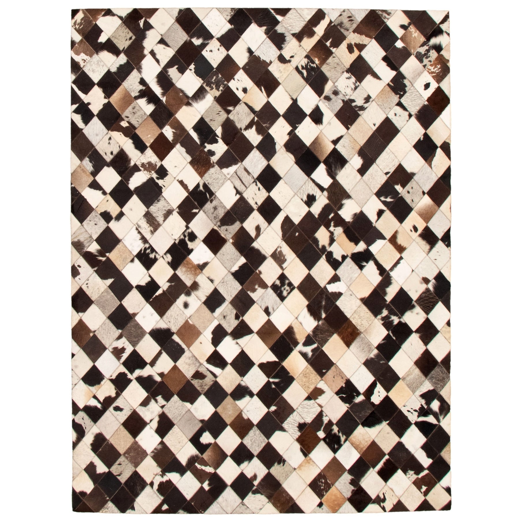 Ecarpetgallery Handmade Cowhide Patchwork Cream Brown Leather Rug 511 X 711