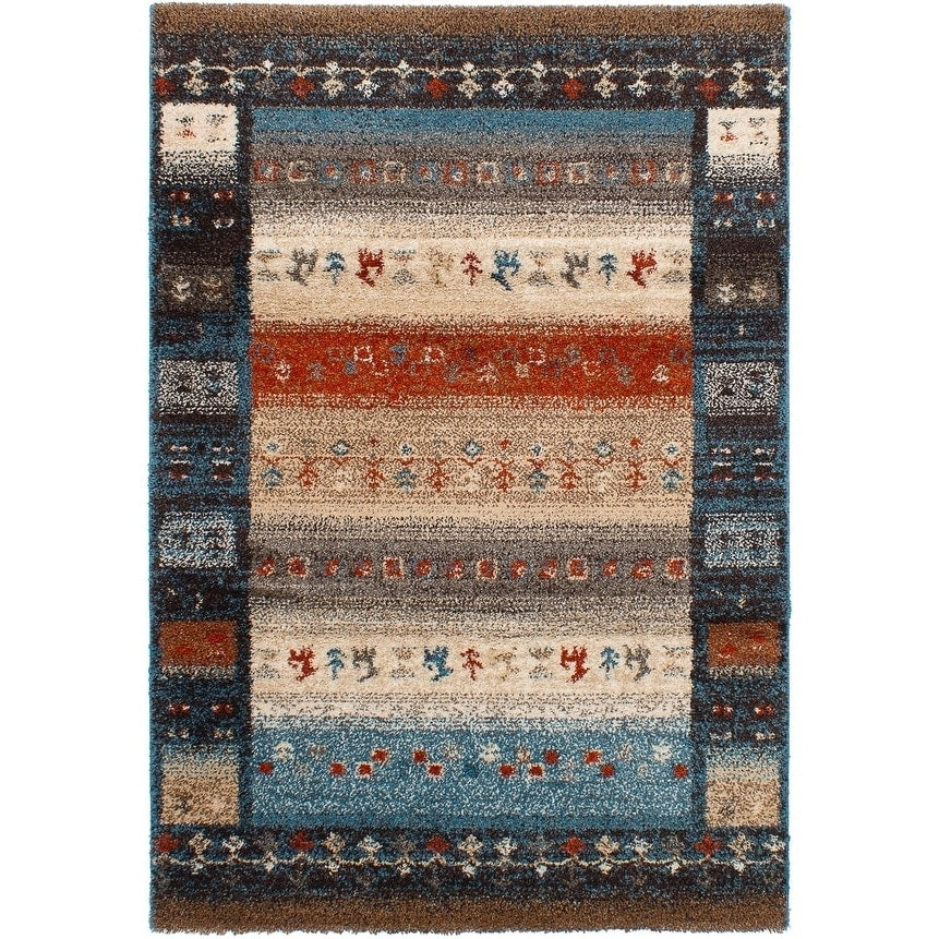 Ecarpetgallery Power Loomed La Morocco Dark Brown Turquoise Polypropylene Shag 53 X 77