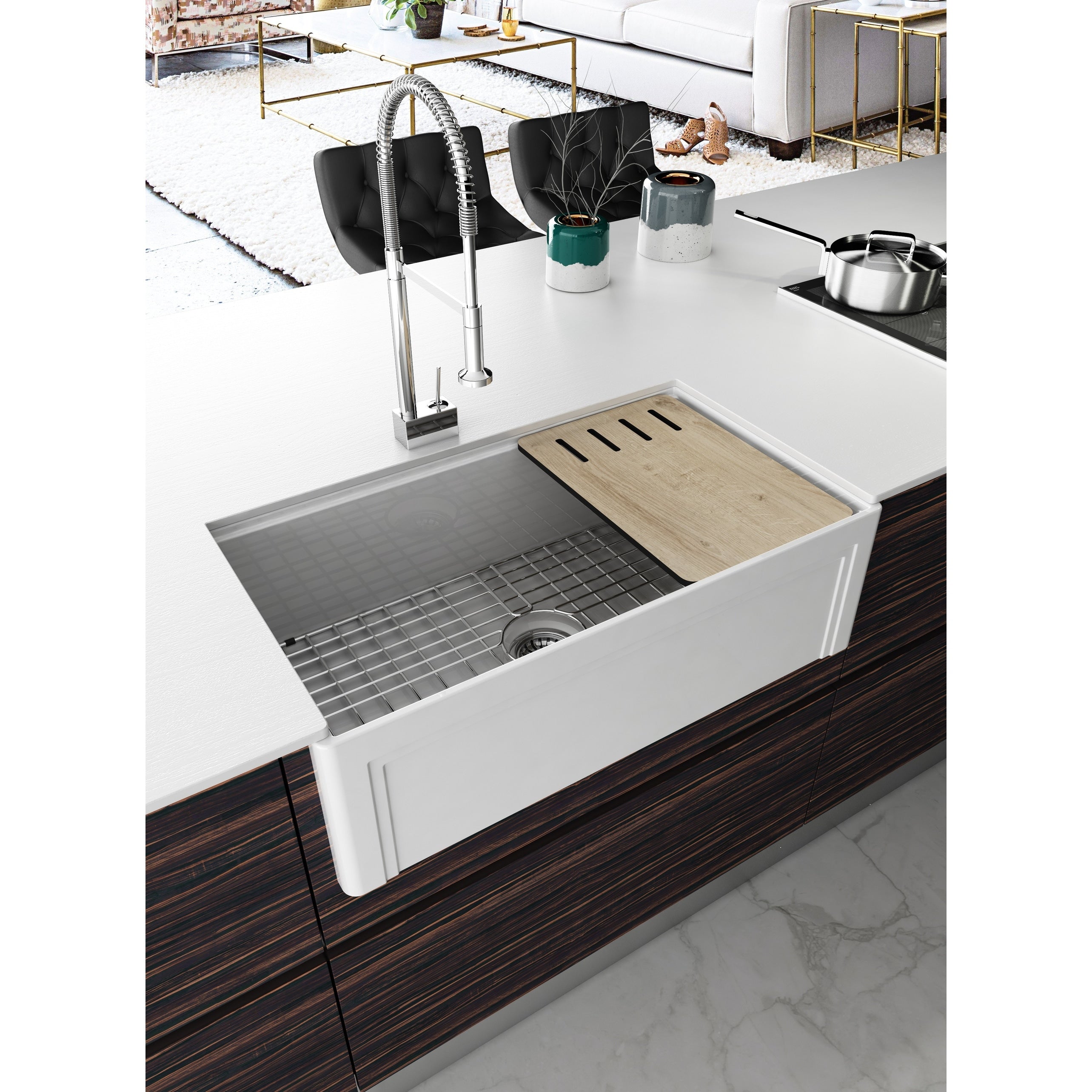 Empire Devon 33 In. Fireclay Workstation Reversible Farmhouse Kitchen Sink