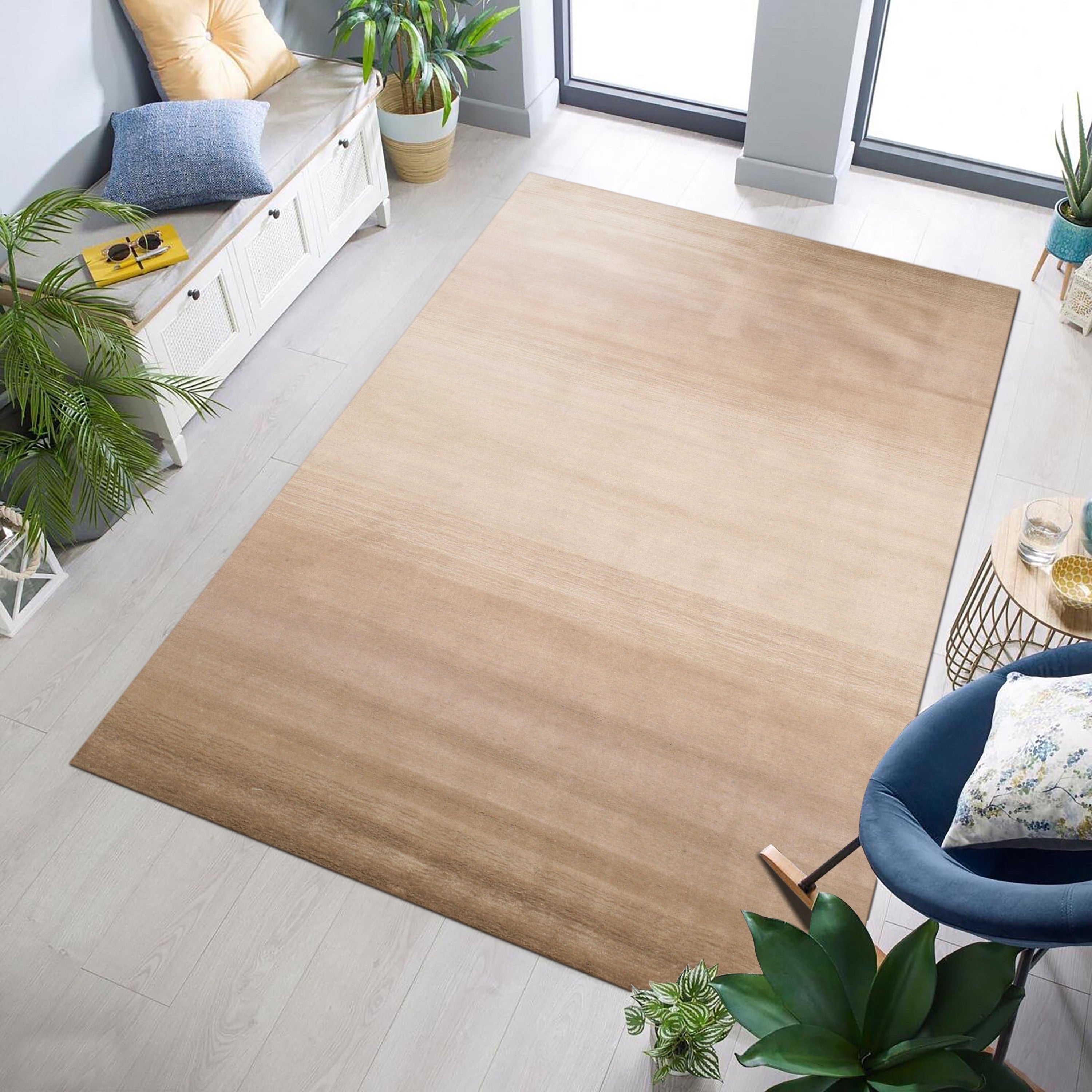 Eorc Horizon Beige Wool Transitional Stripe Handmade Rug 5 X 8