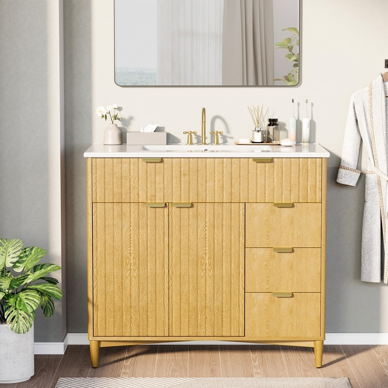 Erommy 36 Bathroom Vanity With Sink Single Ceramic Top Freestanding Vanity With Storage For Small Bathrooms
