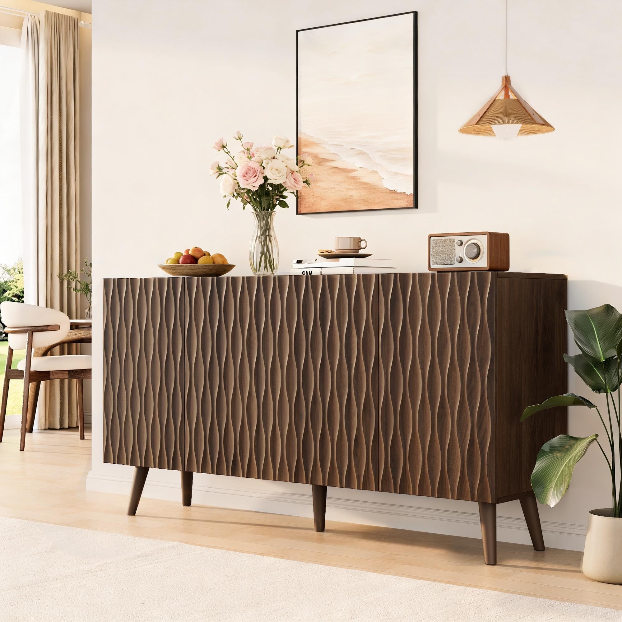 Erommy 58 Accent Storage Cabinet With Adjustable Shelves Sideboard Buffet With Doors For Living Room