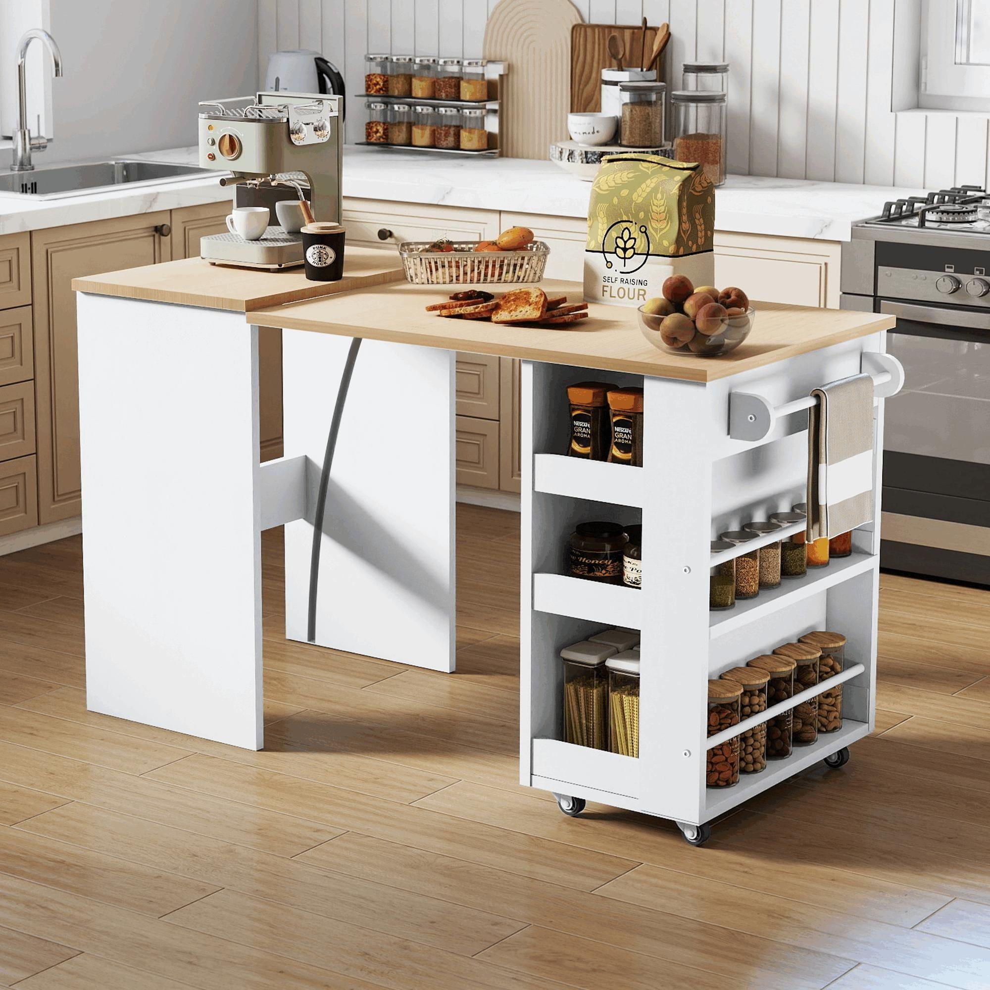 Erommy Foldable Kitchen Island Table With Storage Rolling Collapsible Dining Work Table