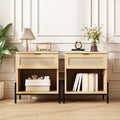 Erommy Set Of 2 Rattan Nightstands Boho Woven Bedside Table With Drawer And Open Storage Shelf End Side Table For Bedroom