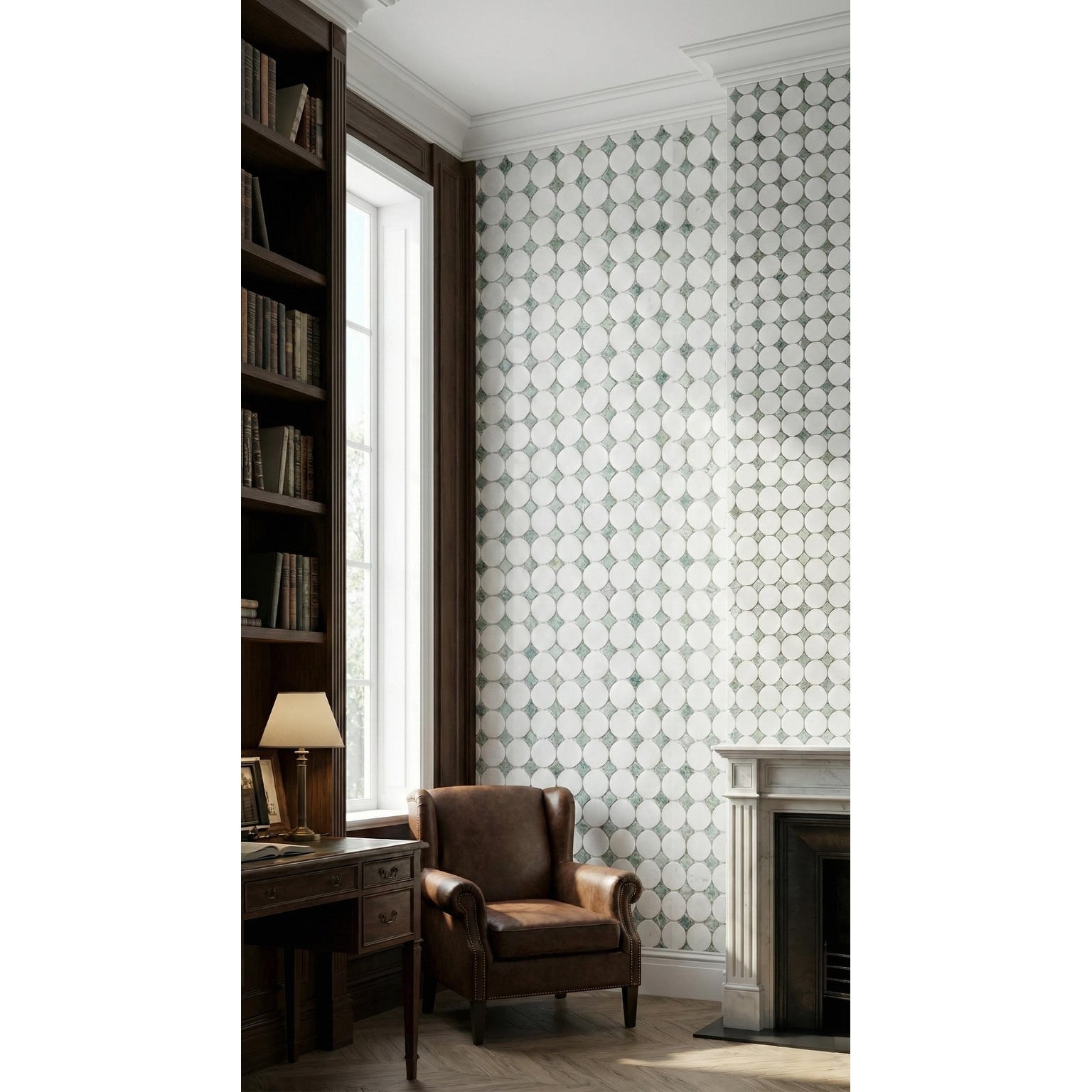 Es Stone 1 3 4 Thassos White Marble Circle With Dot Mosaic Floor And Wall Tile Case 10 Sheets