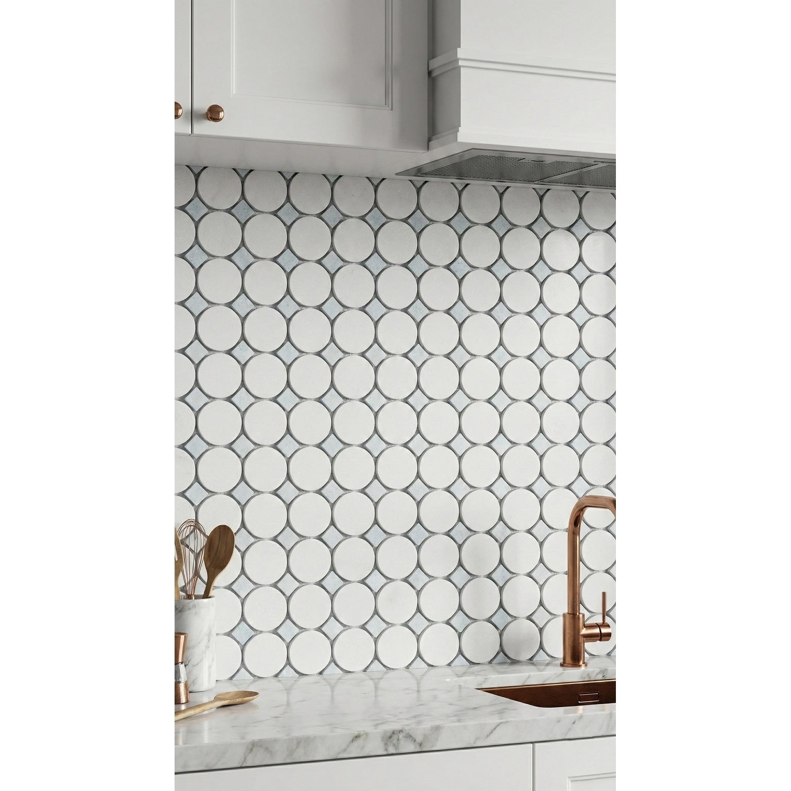 Es Stone 1 3 4 Thassos White Marble Circle With Dot Mosaic Floor And Wall Tile Case 10 Sheets