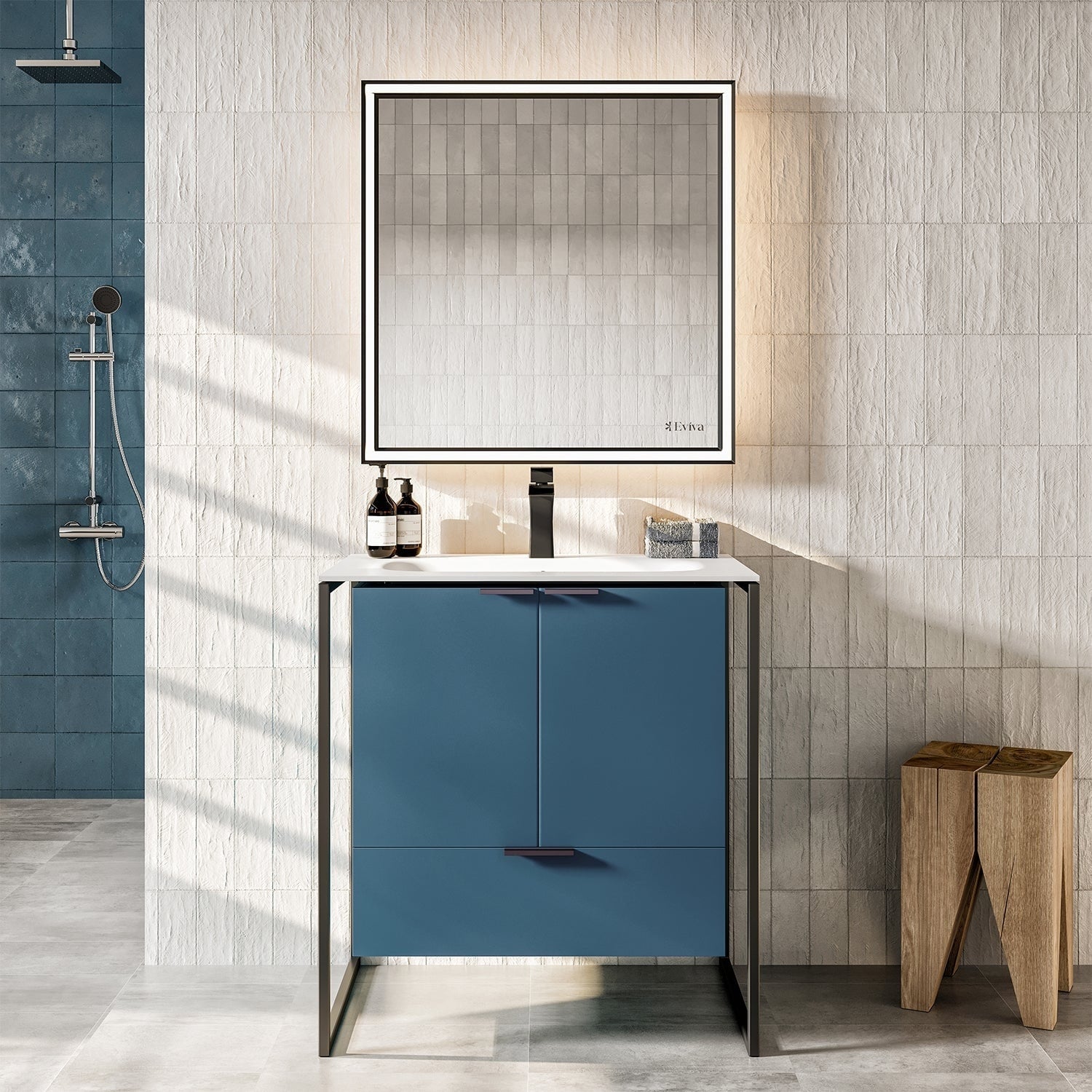 Eviva Moma 24 Inch Teal Vanity With Black Metallic Legs