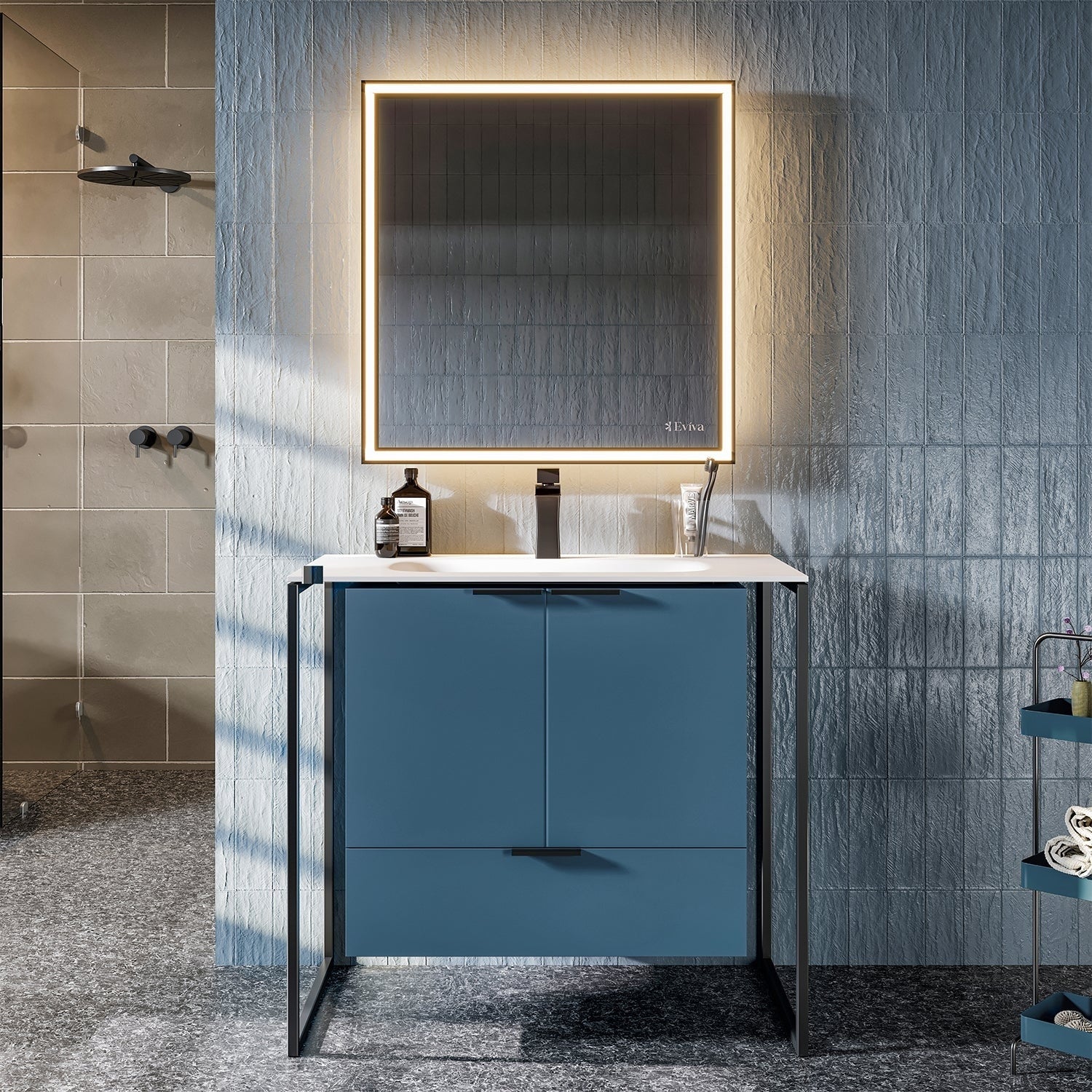 Eviva Moma 32 Inch Teal Vanity With Black Metallic Legs