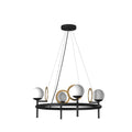Justice Design Fusion Halo 4 Light Matte Black With Brass Ring Chandelier With Opal Glass