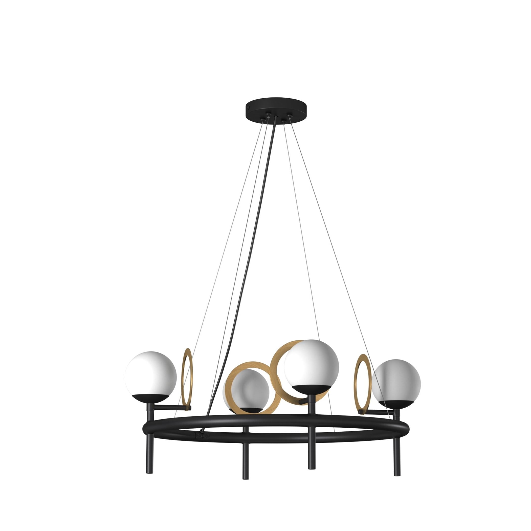 Justice Design Fusion Halo 4 Light Matte Black With Brass Ring Chandelier With Opal Glass