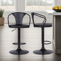 Eagle Contemporary Adjustable Barstool In Black Powder Coated Finish With Black Faux Leather And Black Brushed Wood Finish Back