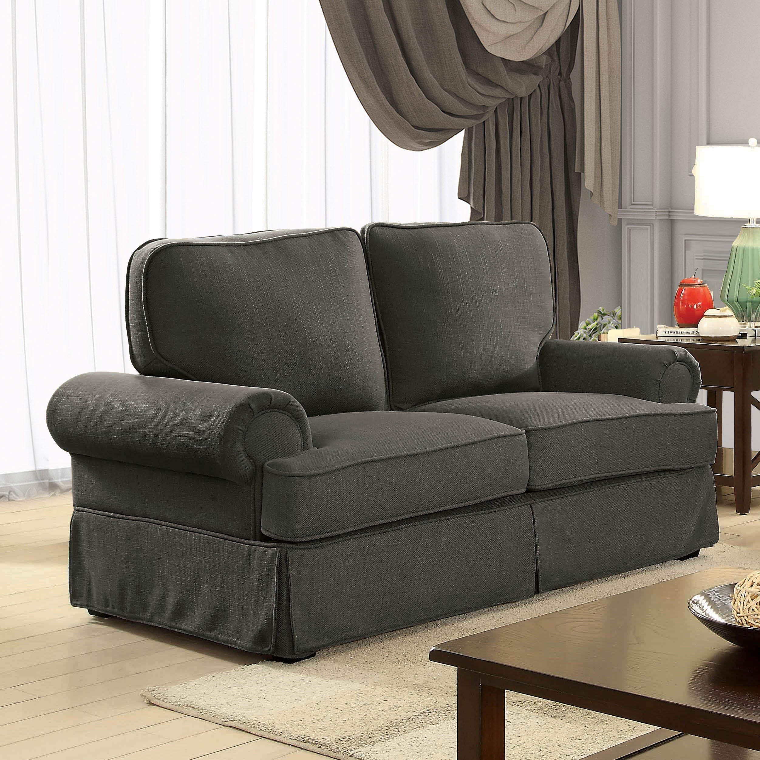 Furniture Of America Eagleton Contemporary Pillow Top Skirted Loveseat