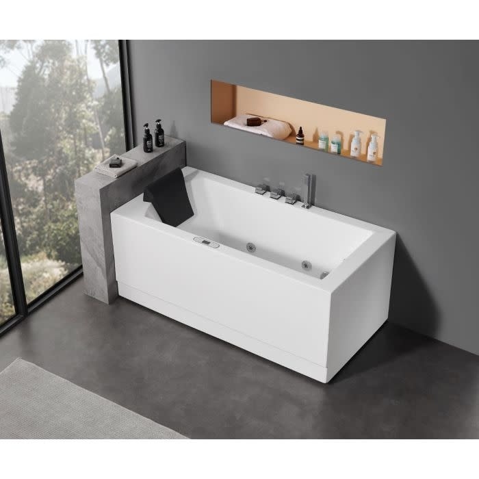 Eago Am154Etl R5 Alfi Trade 59 Three Wall Alcove Acrylic Air Tub With Right Drain Drain Assembly And Overflow White