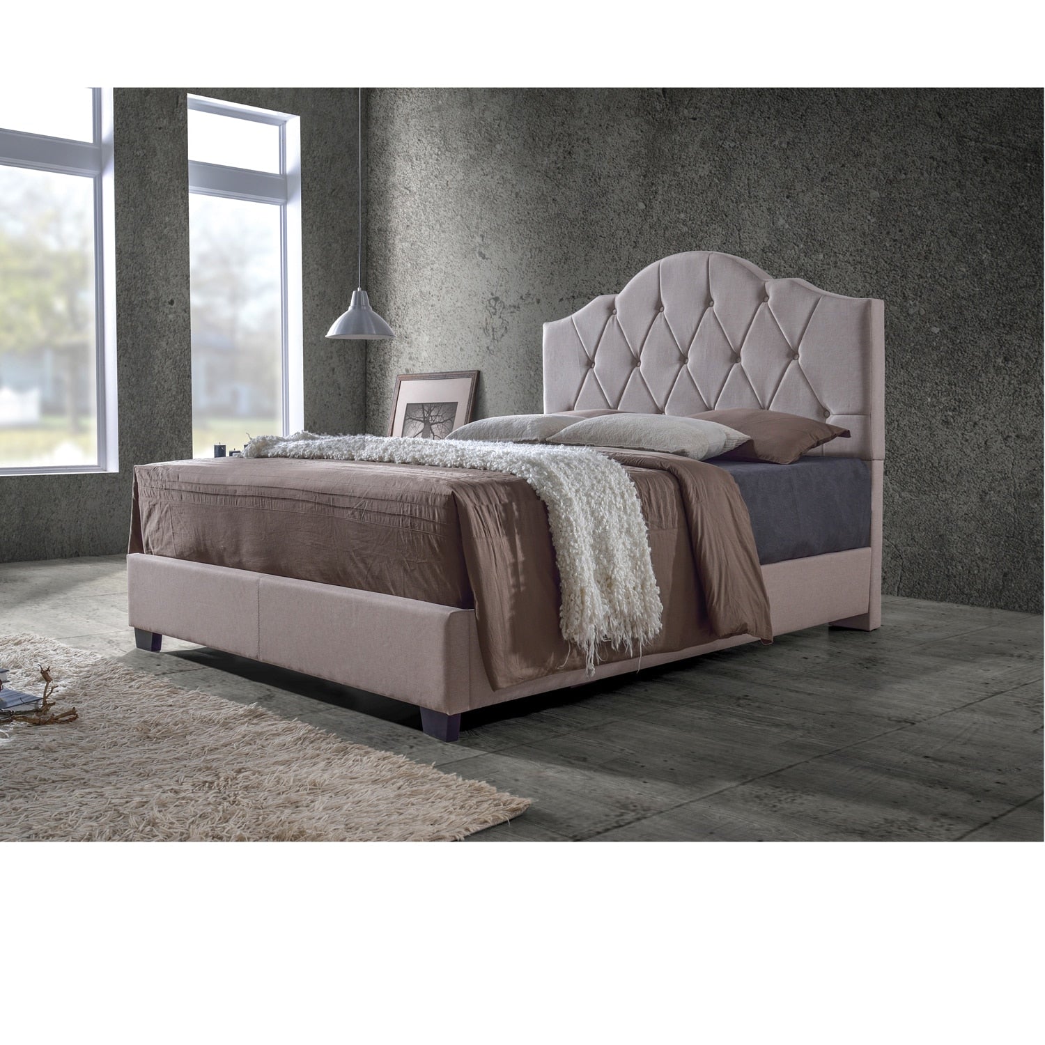 Earp Transitional Brown Fabric Upholstered Button Tufted Bed King