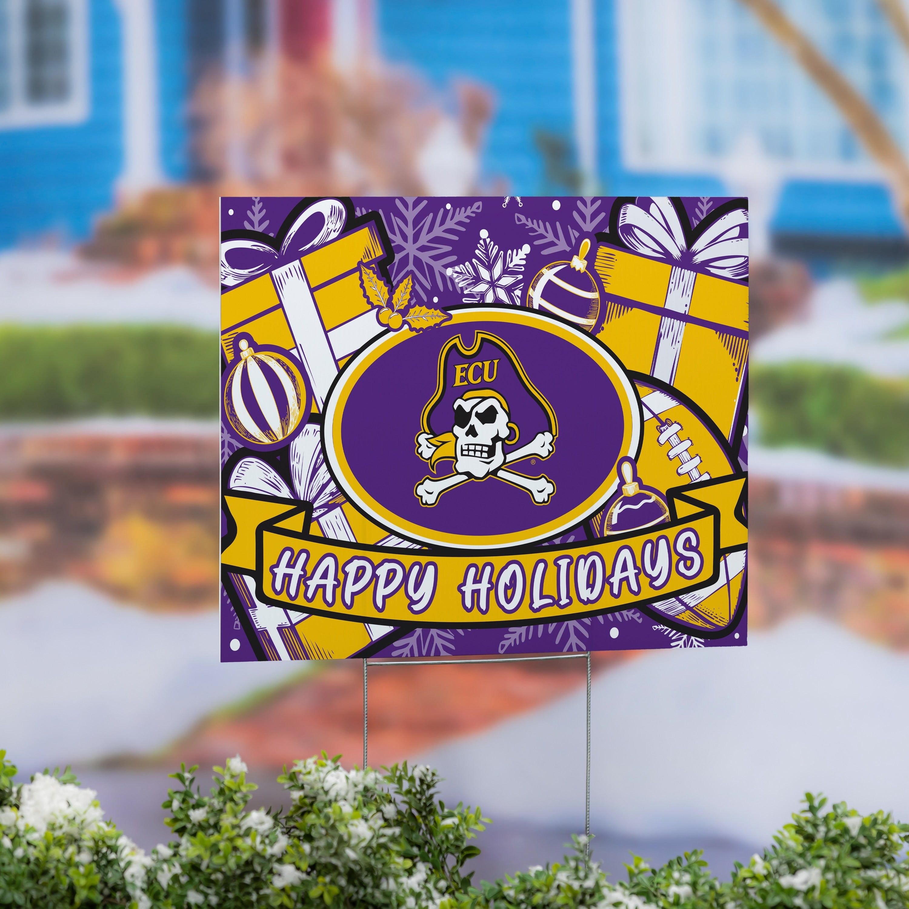 East Carolina University Yard Sign Happy Holidays 24 X 18