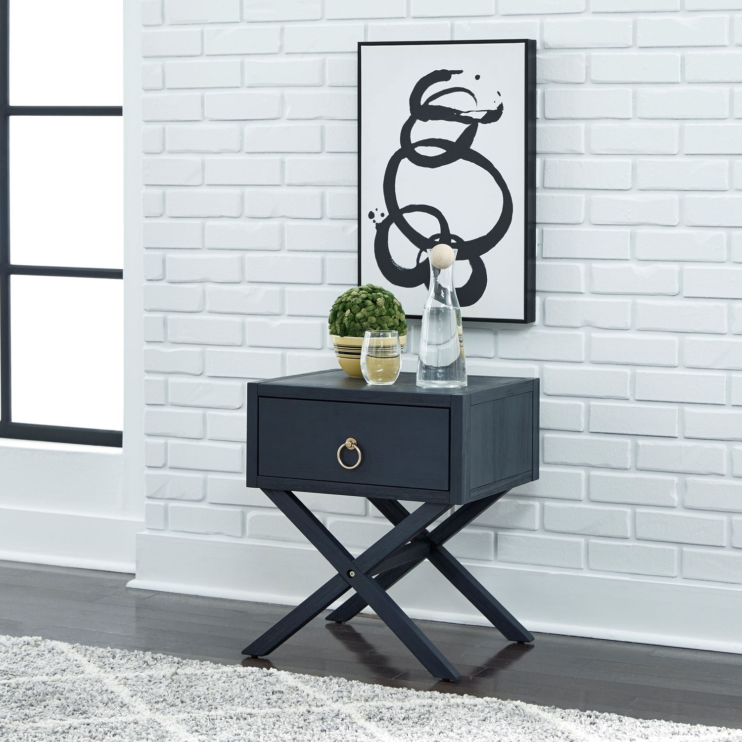 Midnight Wire Brushed Denim 1 Drawer Accent Table