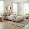 Eastern King Queen Fabric Contemporary Camel Back Headboard Platform Bed With Round Bun Feet